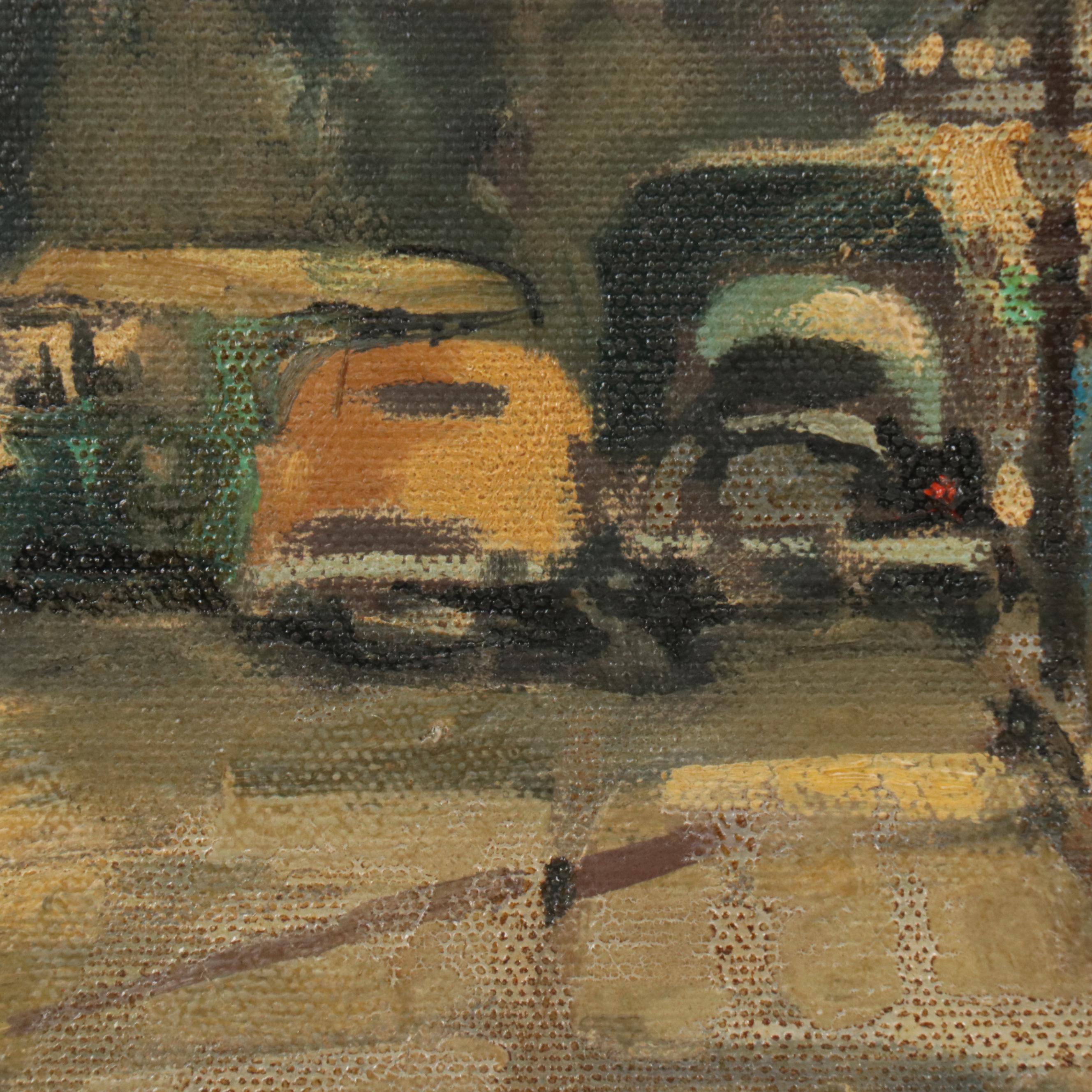 J. Miller Impressionist Style Oil Painting "Evening on the Avenue," 1952