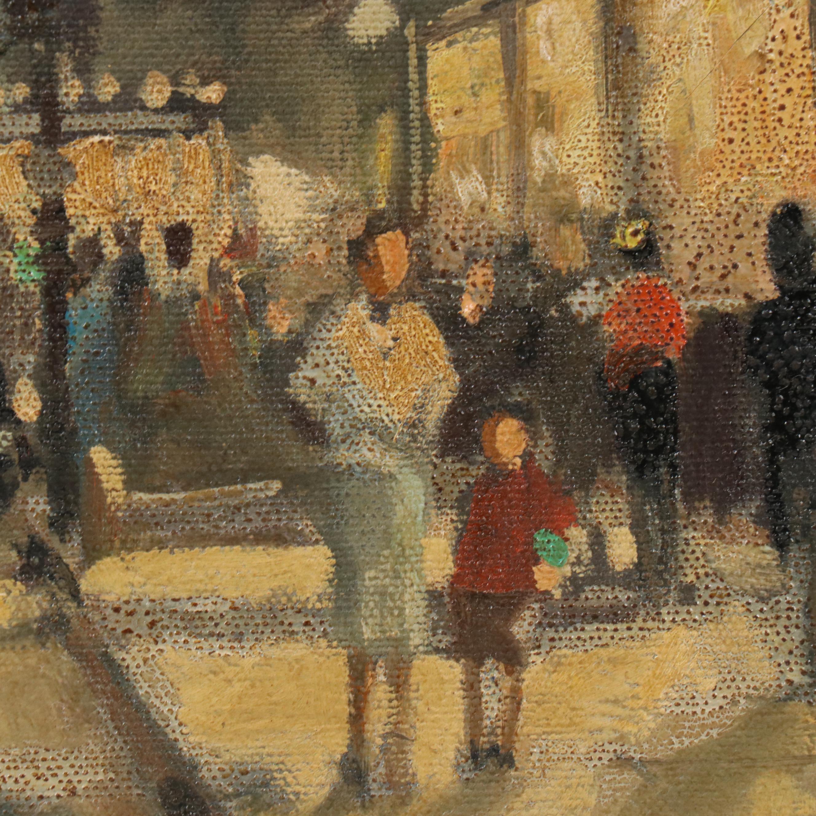 J. Miller Impressionist Style Oil Painting "Evening on the Avenue," 1952