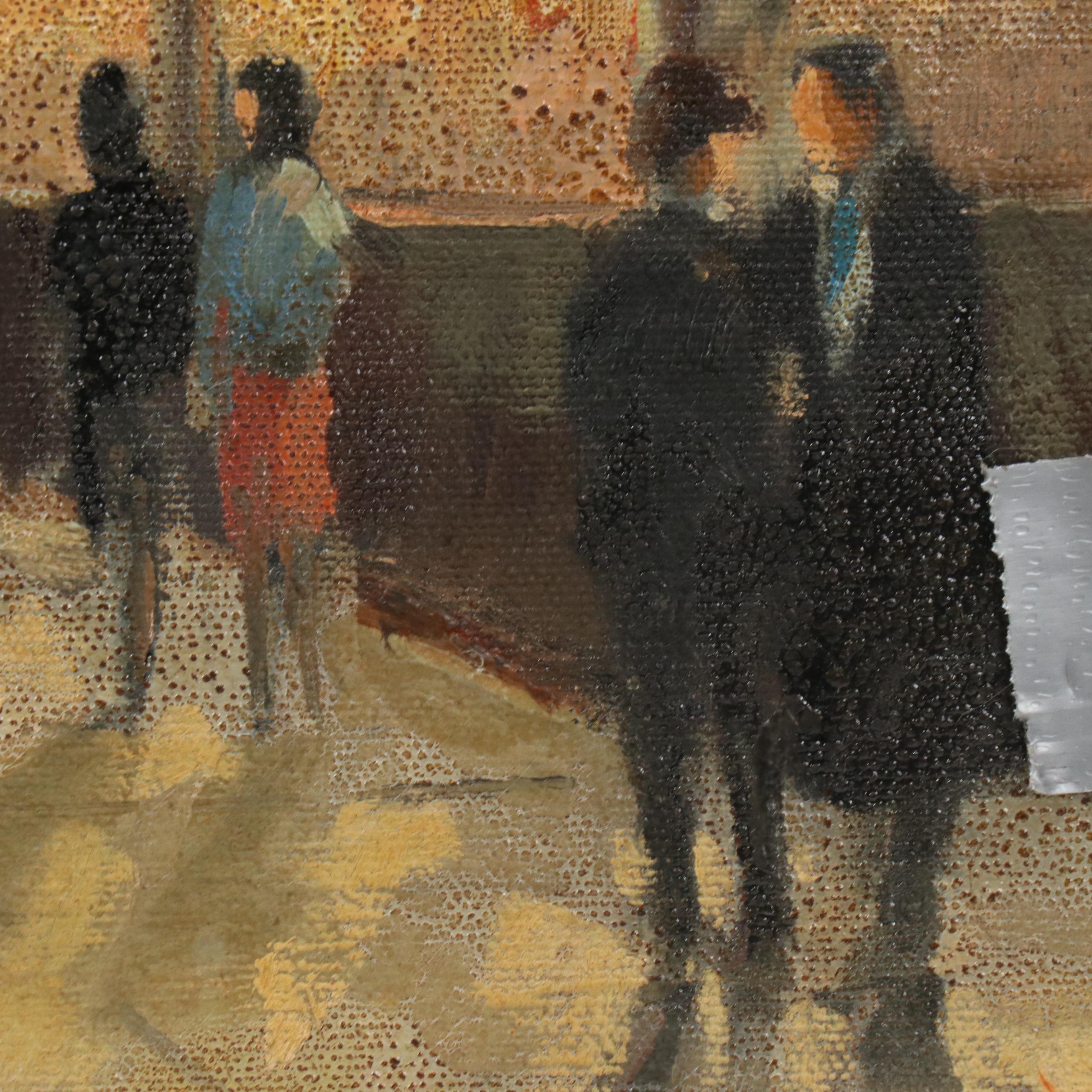 J. Miller Impressionist Style Oil Painting "Evening on the Avenue," 1952