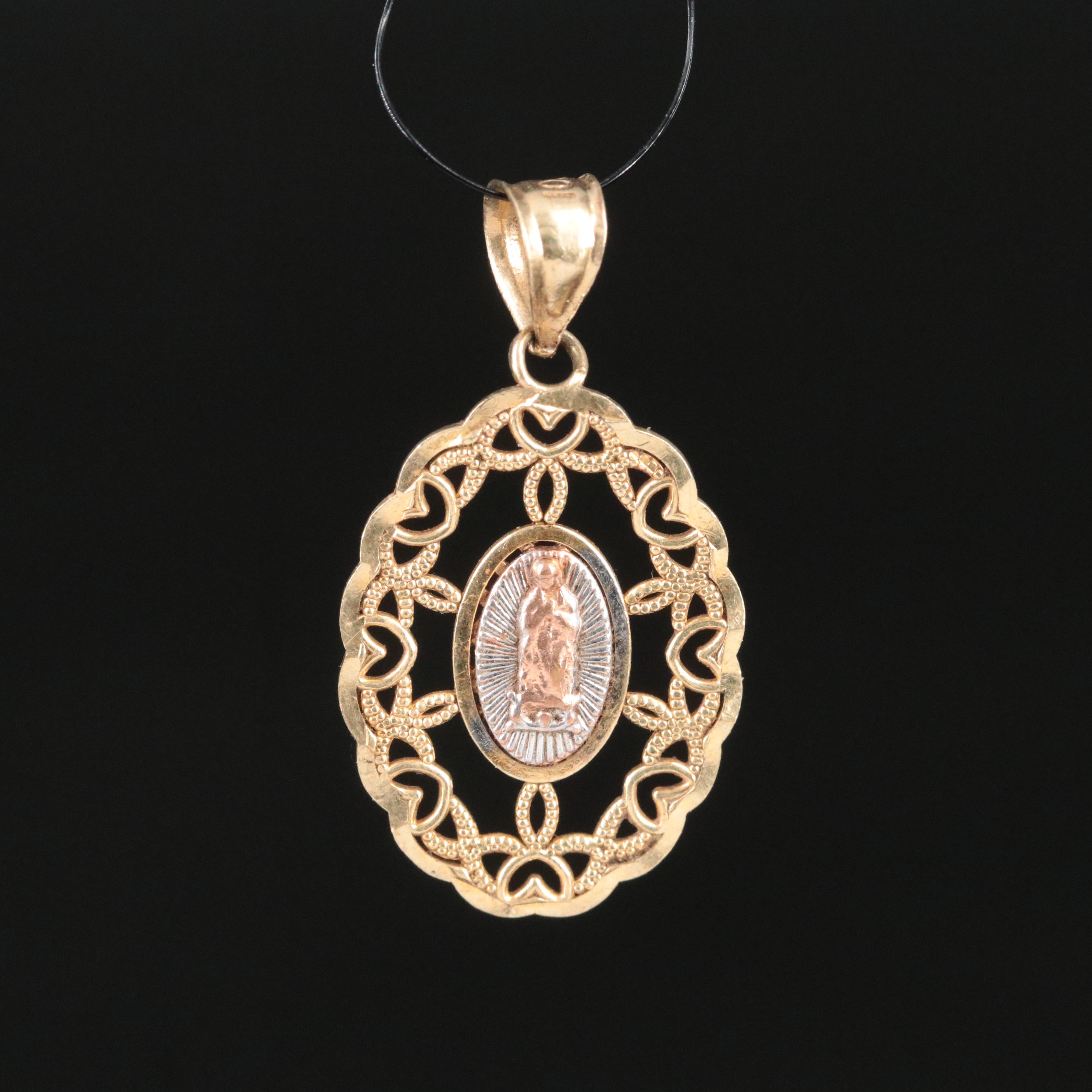 10K Tri-Color Our Lady of Guadalupe  Pendant