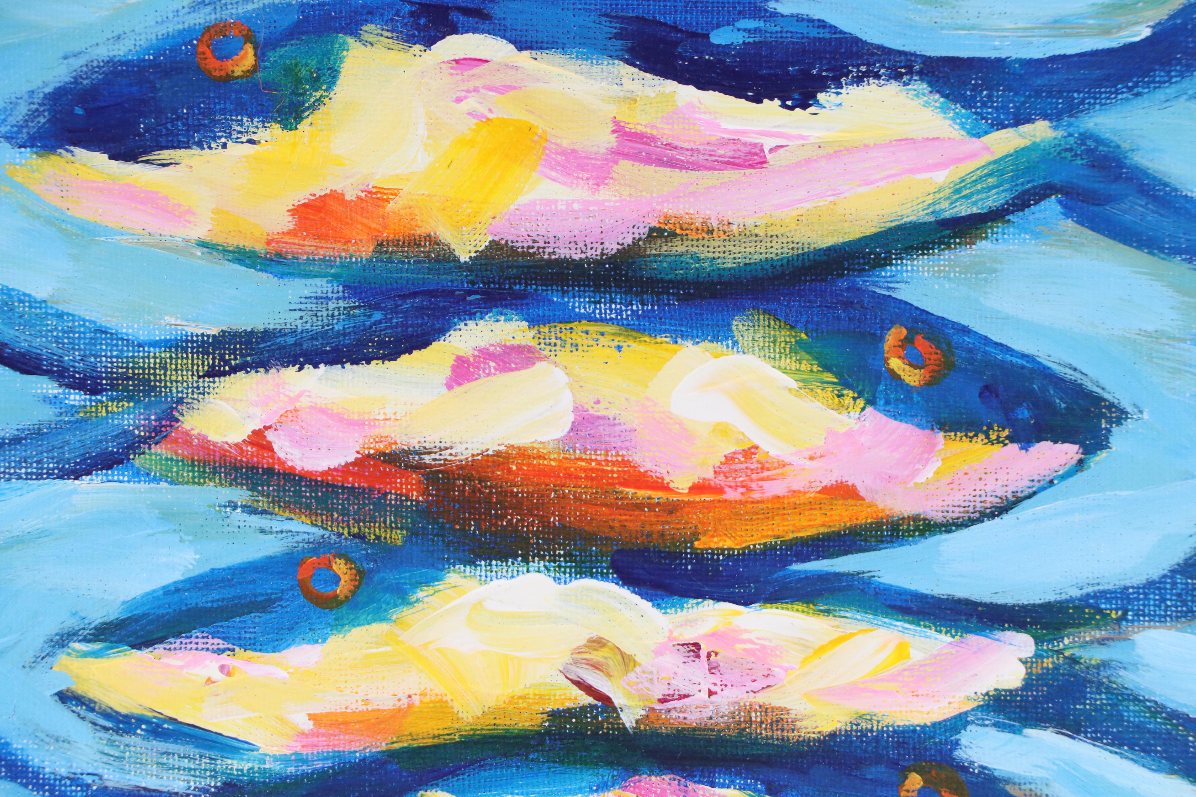 Elle Raines Stylized Acrylic Painting "Sardines," 21st Century