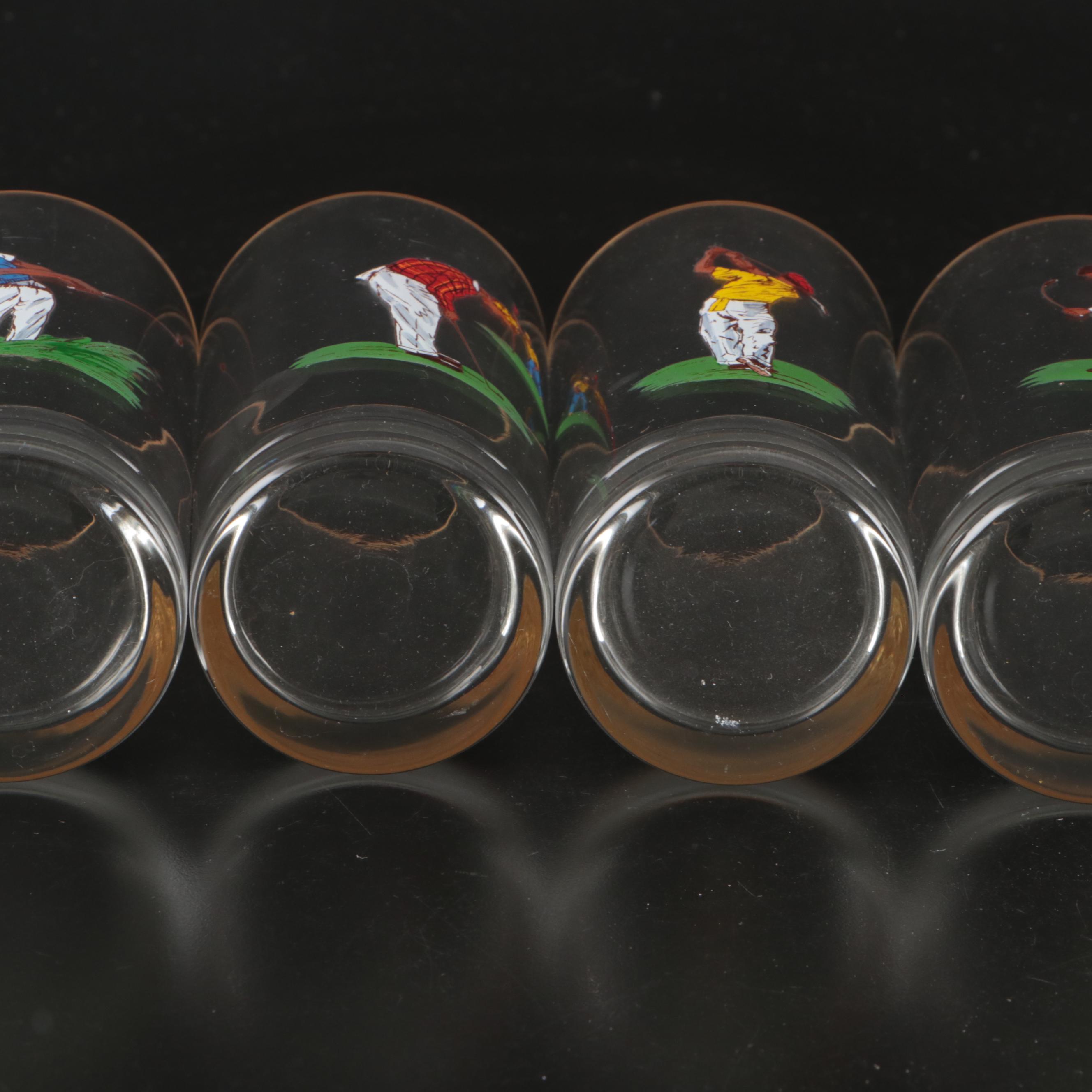 Brass Golfer Table Lamp, Brass Golf Club Bookends, and Golfer Glass Tumblers