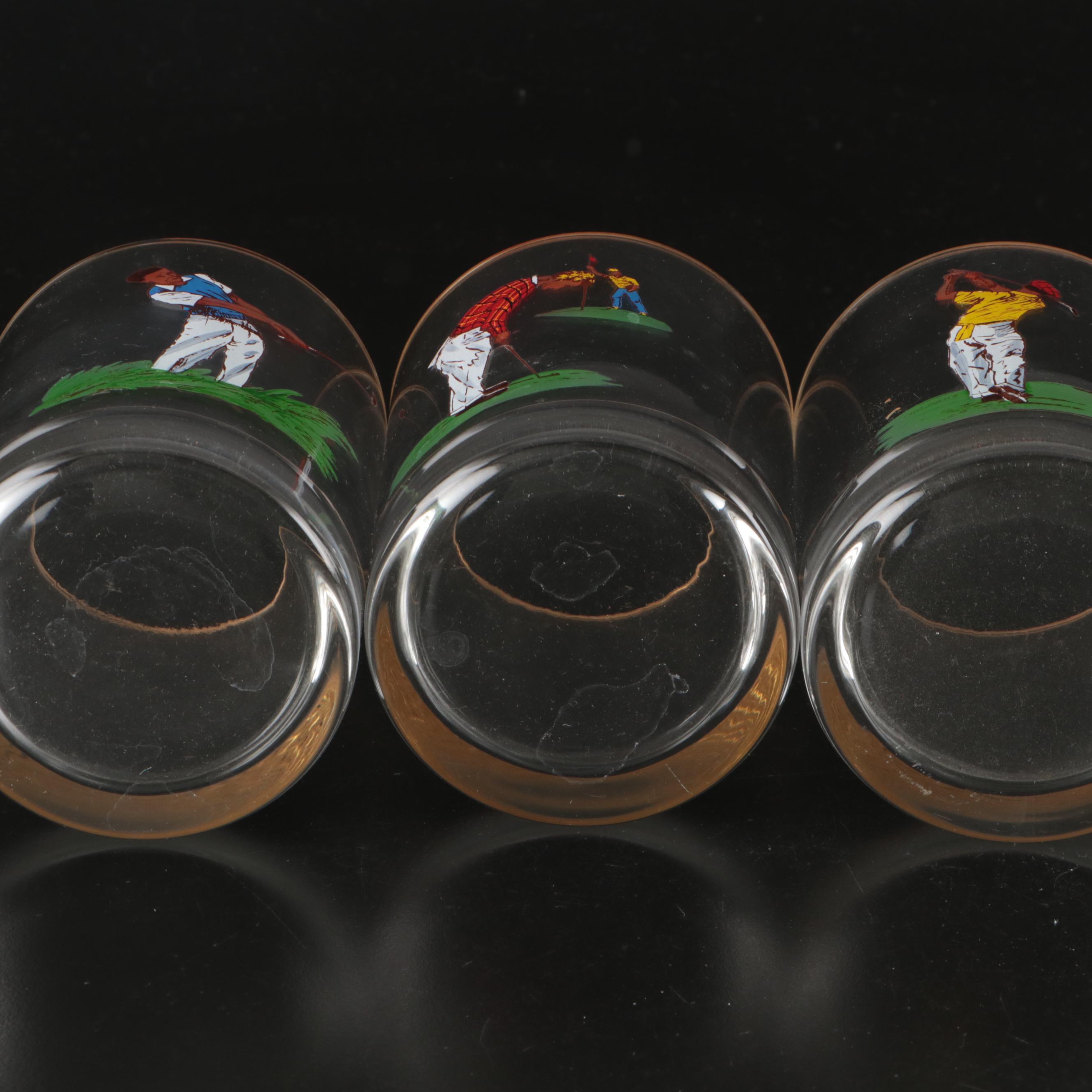 Brass Golfer Table Lamp, Brass Golf Club Bookends, and Golfer Glass Tumblers