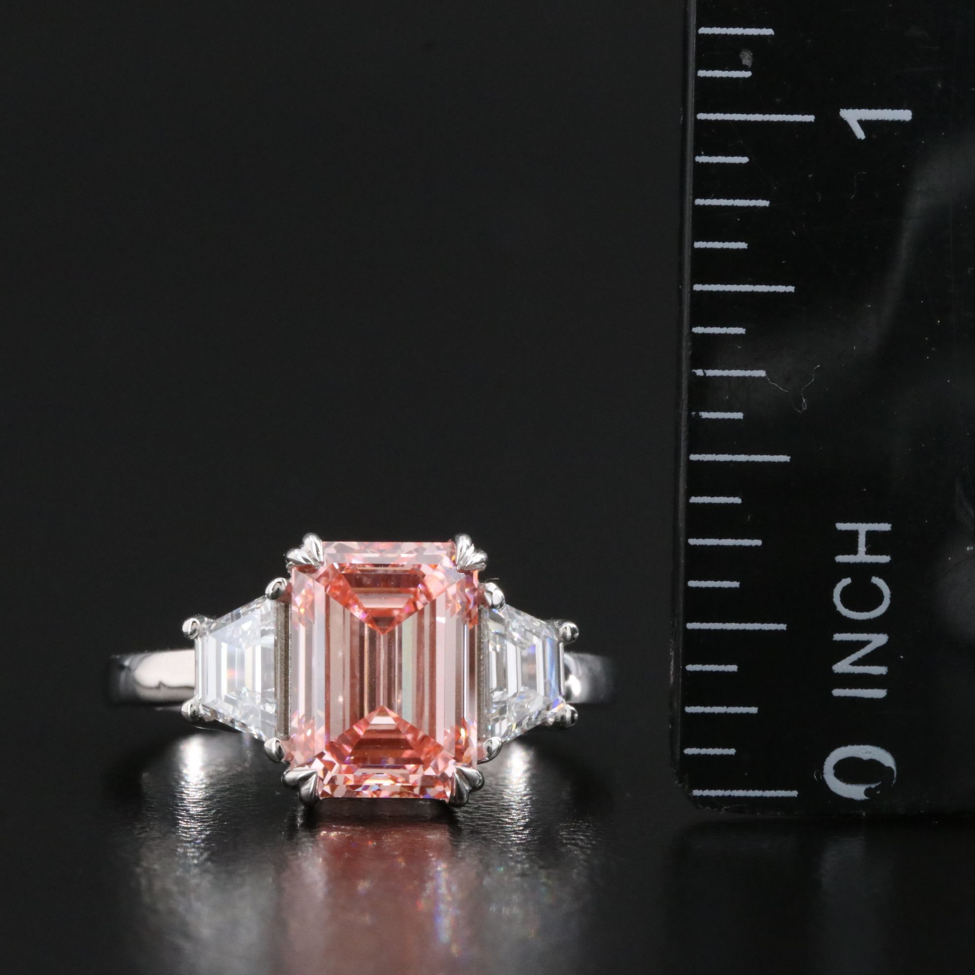 14K 4.00 CTW Lab Grown Diamond Ring with IGI Report and Fancy Vivid Pink