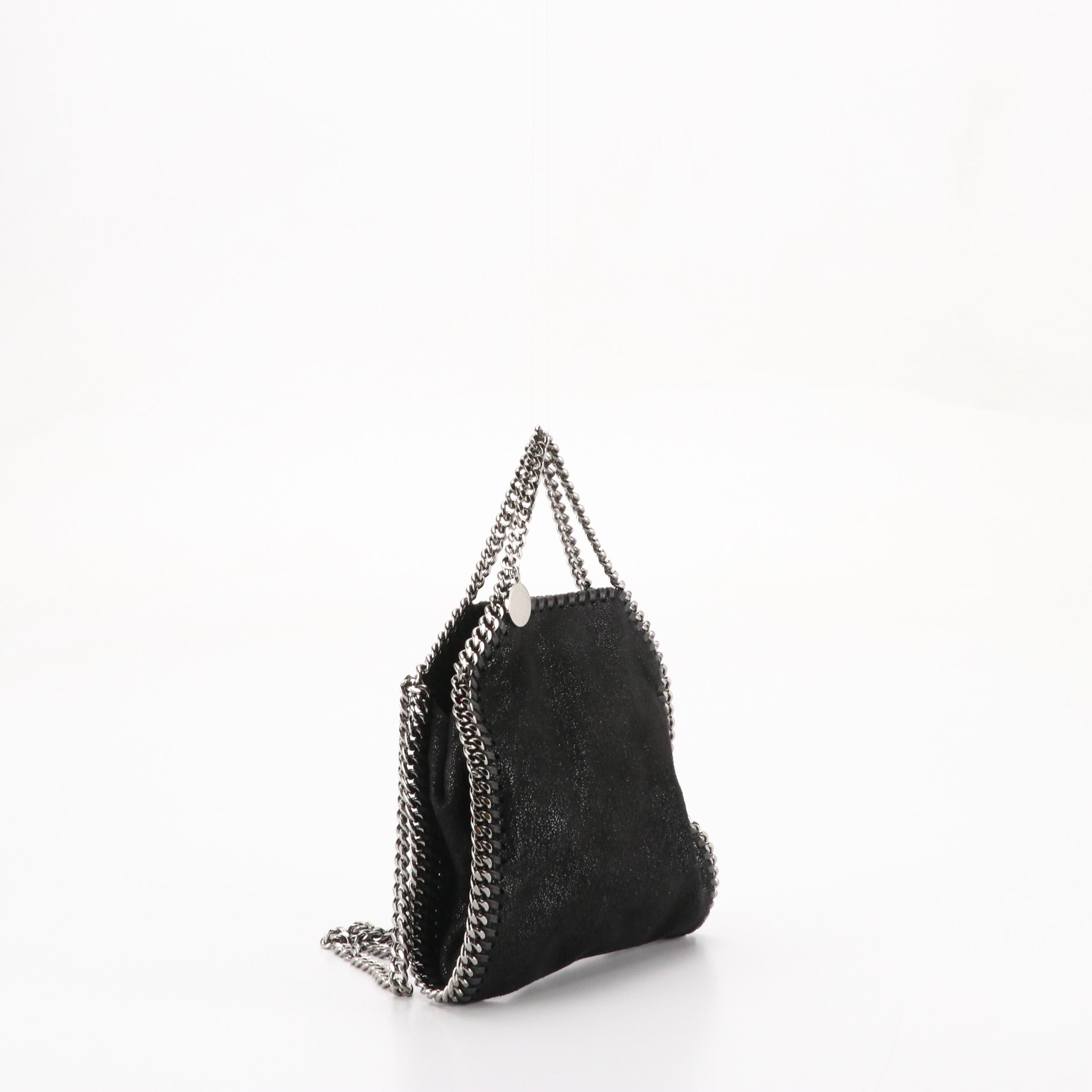 Stella McCartney Mini Falabella Chain Bag in Black Shaggy Deer Faux-Leather