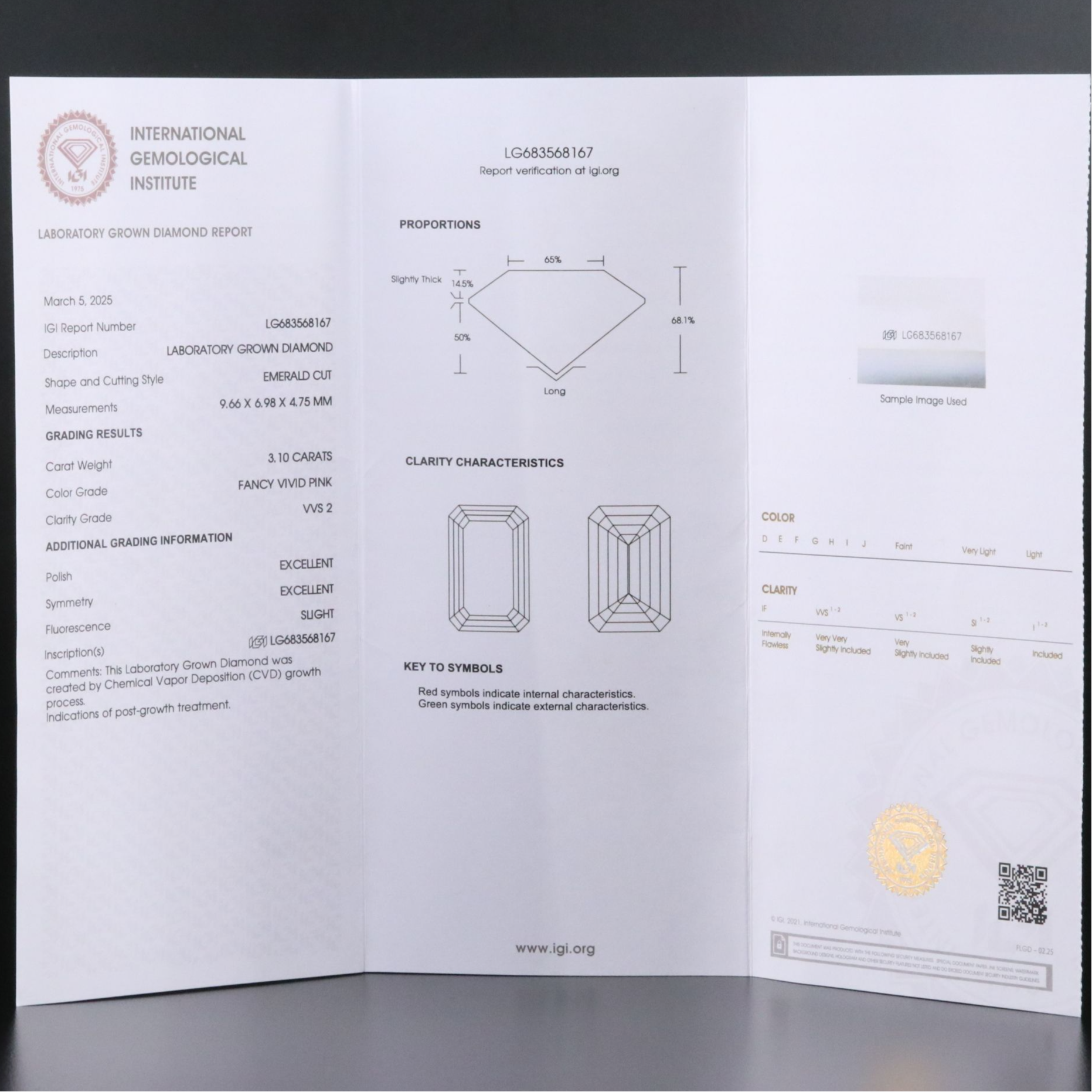 14K 4.00 CTW Lab Grown Diamond Ring with IGI Report and Fancy Vivid Pink