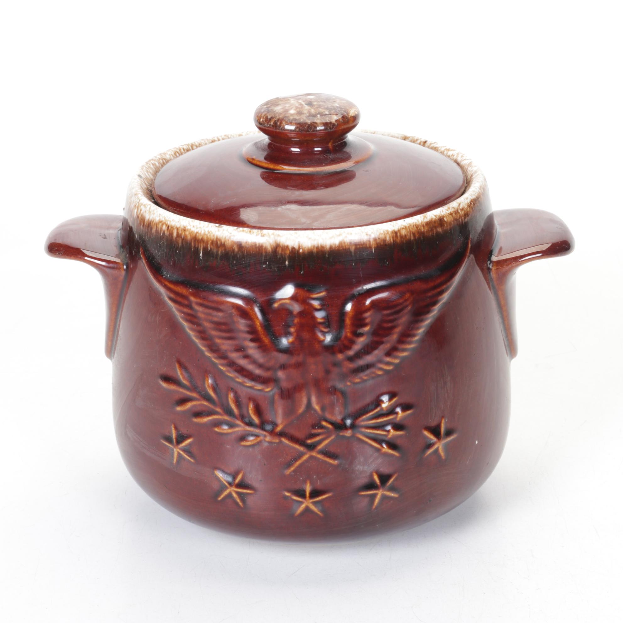 Hull Pottery Bicentennial Bean Pot with Reed & Barton Silver Plate Butter Dish