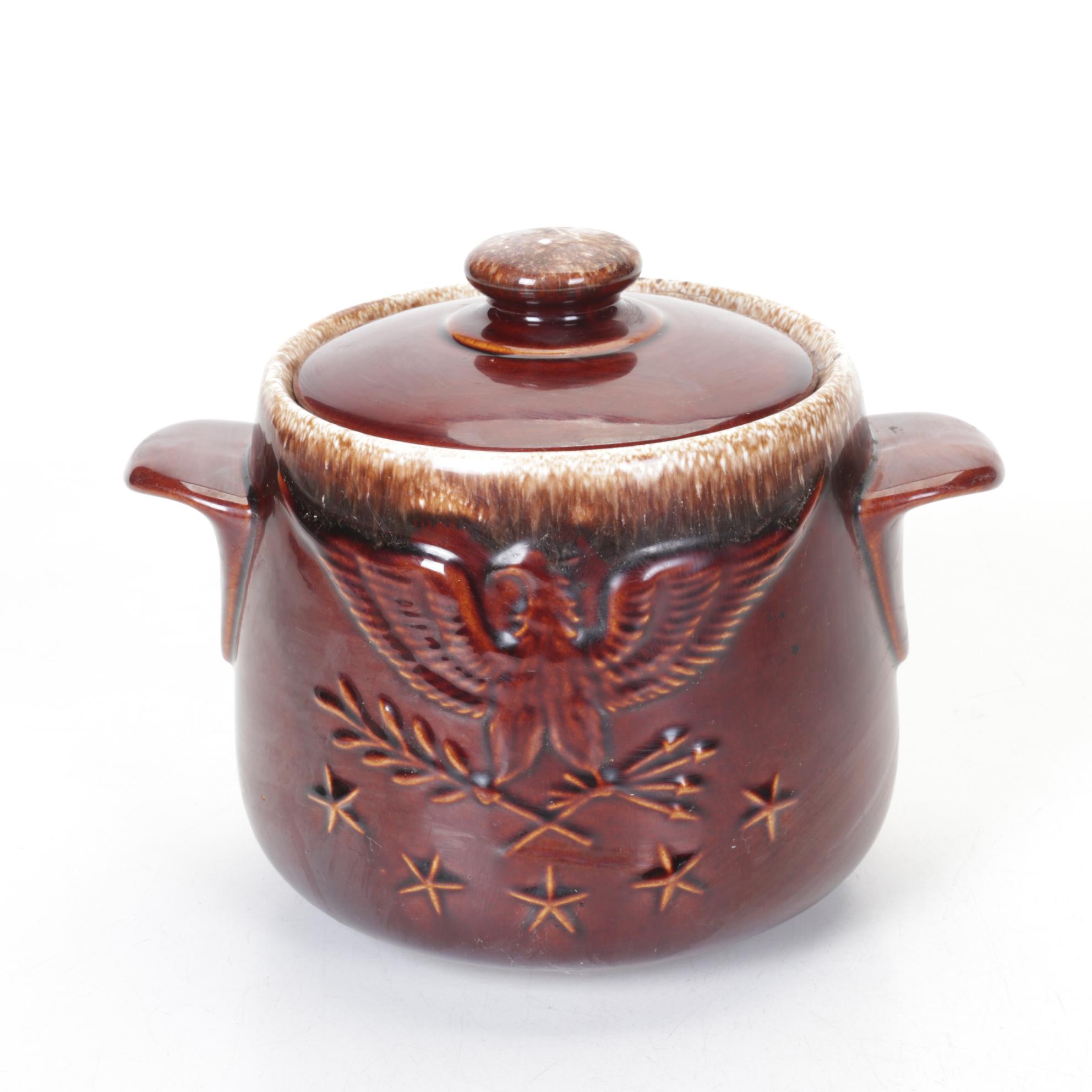 Hull Pottery Bicentennial Bean Pot with Reed & Barton Silver Plate Butter Dish