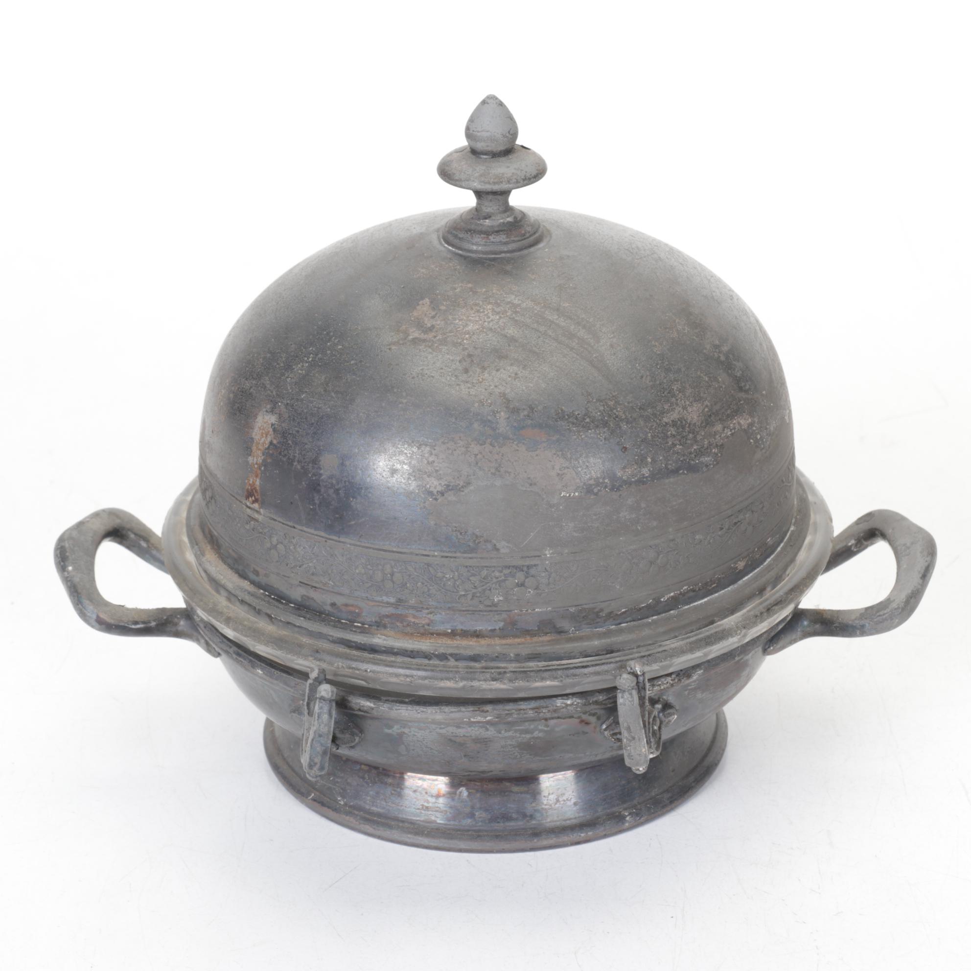 Hull Pottery Bicentennial Bean Pot with Reed & Barton Silver Plate Butter Dish