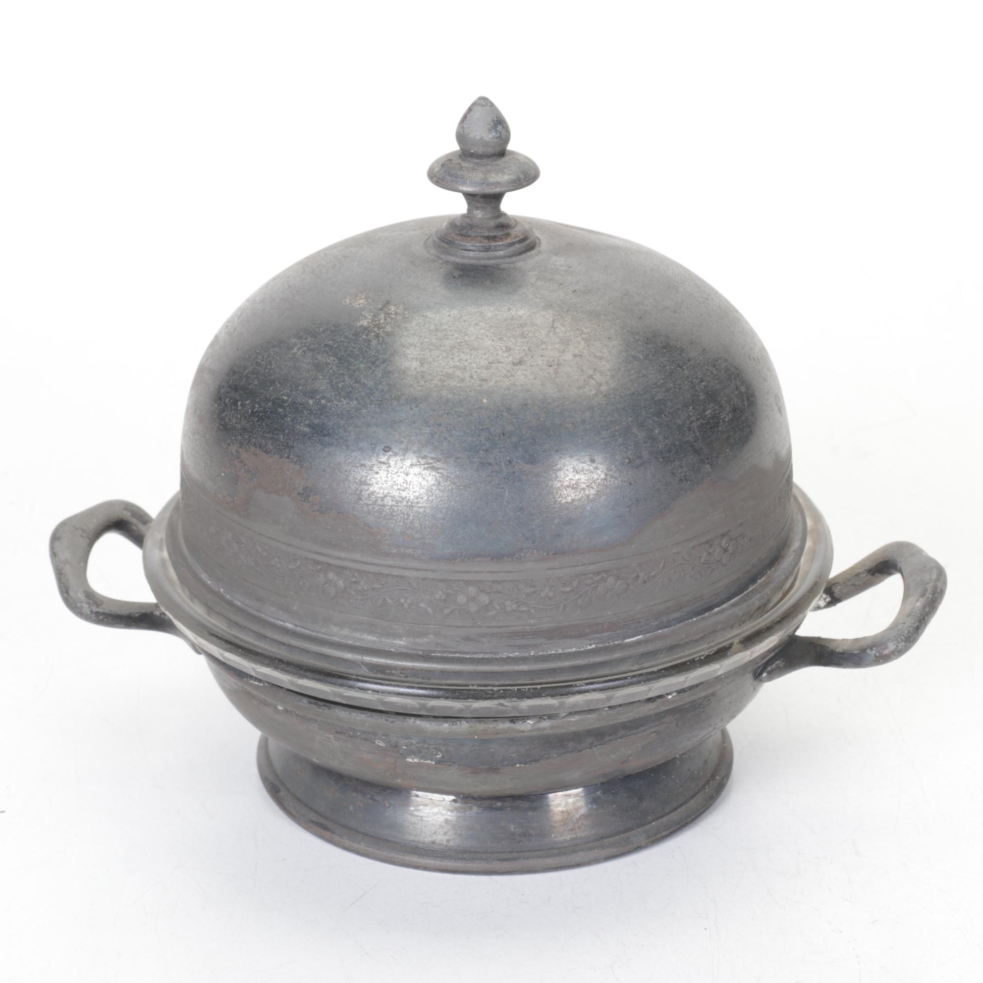 Hull Pottery Bicentennial Bean Pot with Reed & Barton Silver Plate Butter Dish