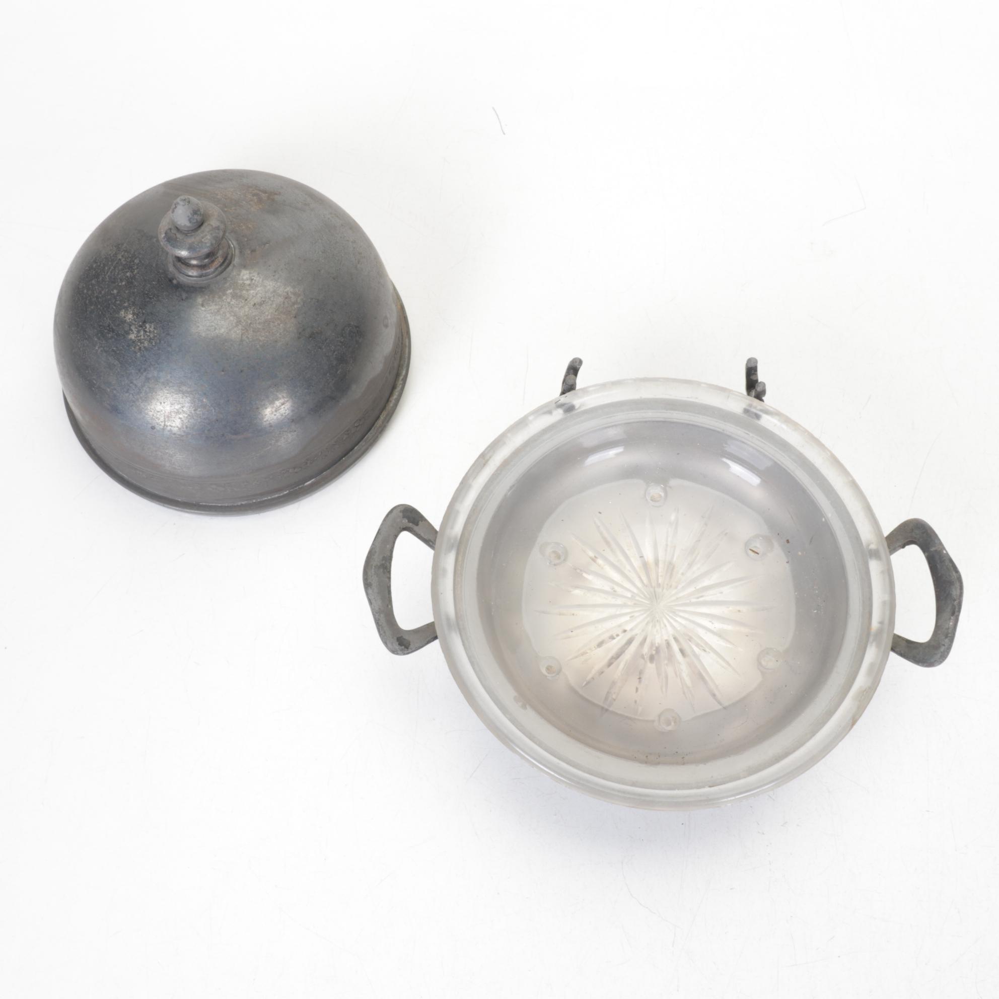 Hull Pottery Bicentennial Bean Pot with Reed & Barton Silver Plate Butter Dish