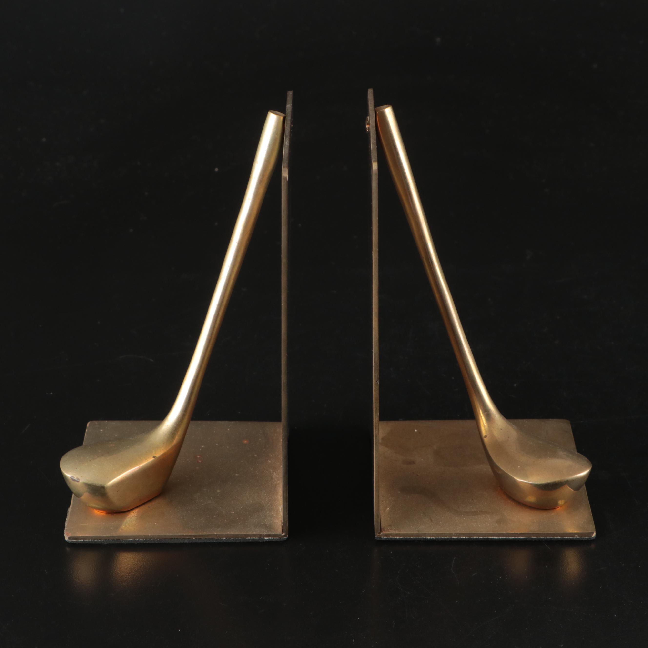 Brass Golfer Table Lamp, Brass Golf Club Bookends, and Golfer Glass Tumblers