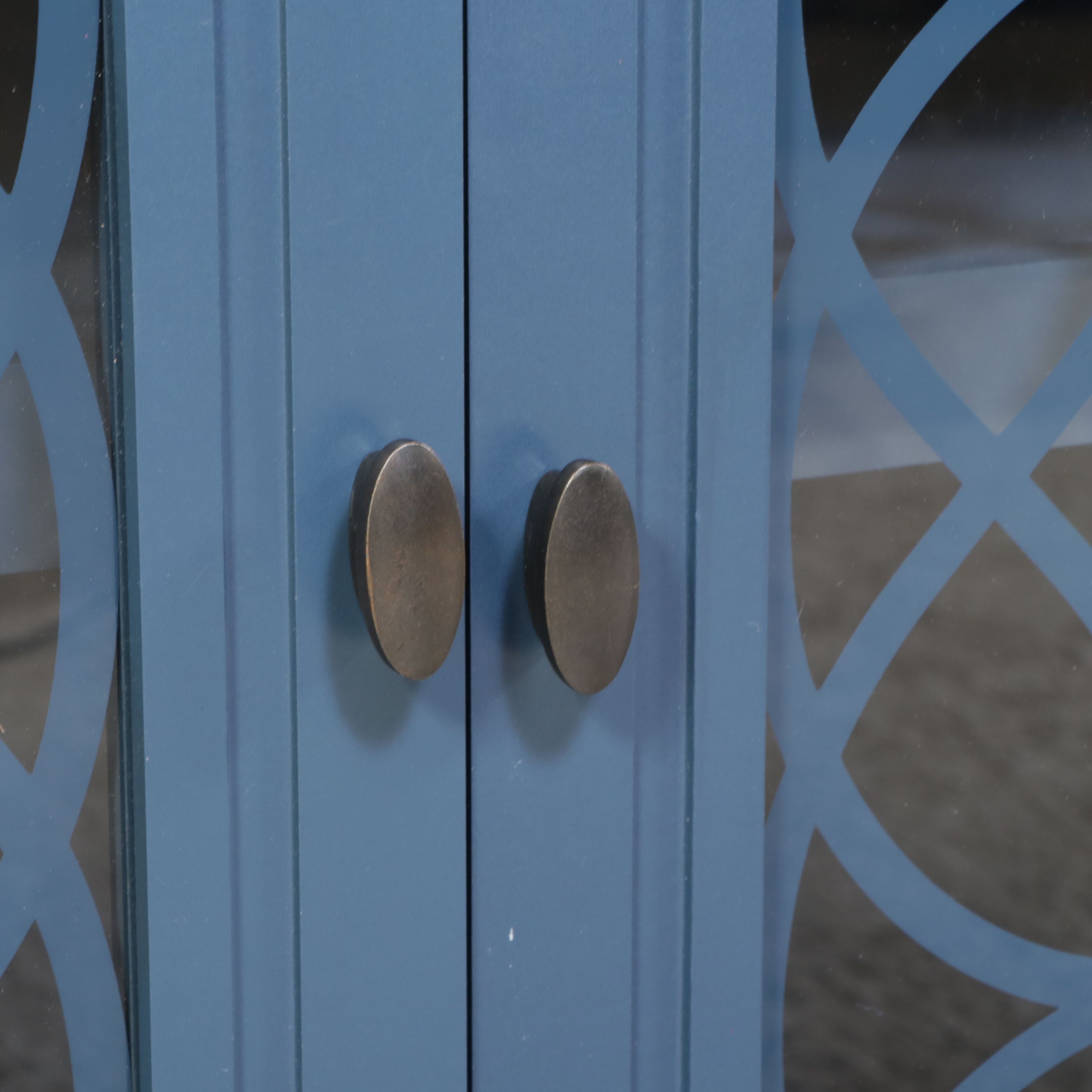 Blue Painted Wood Console Media Cabinet, 21st Century