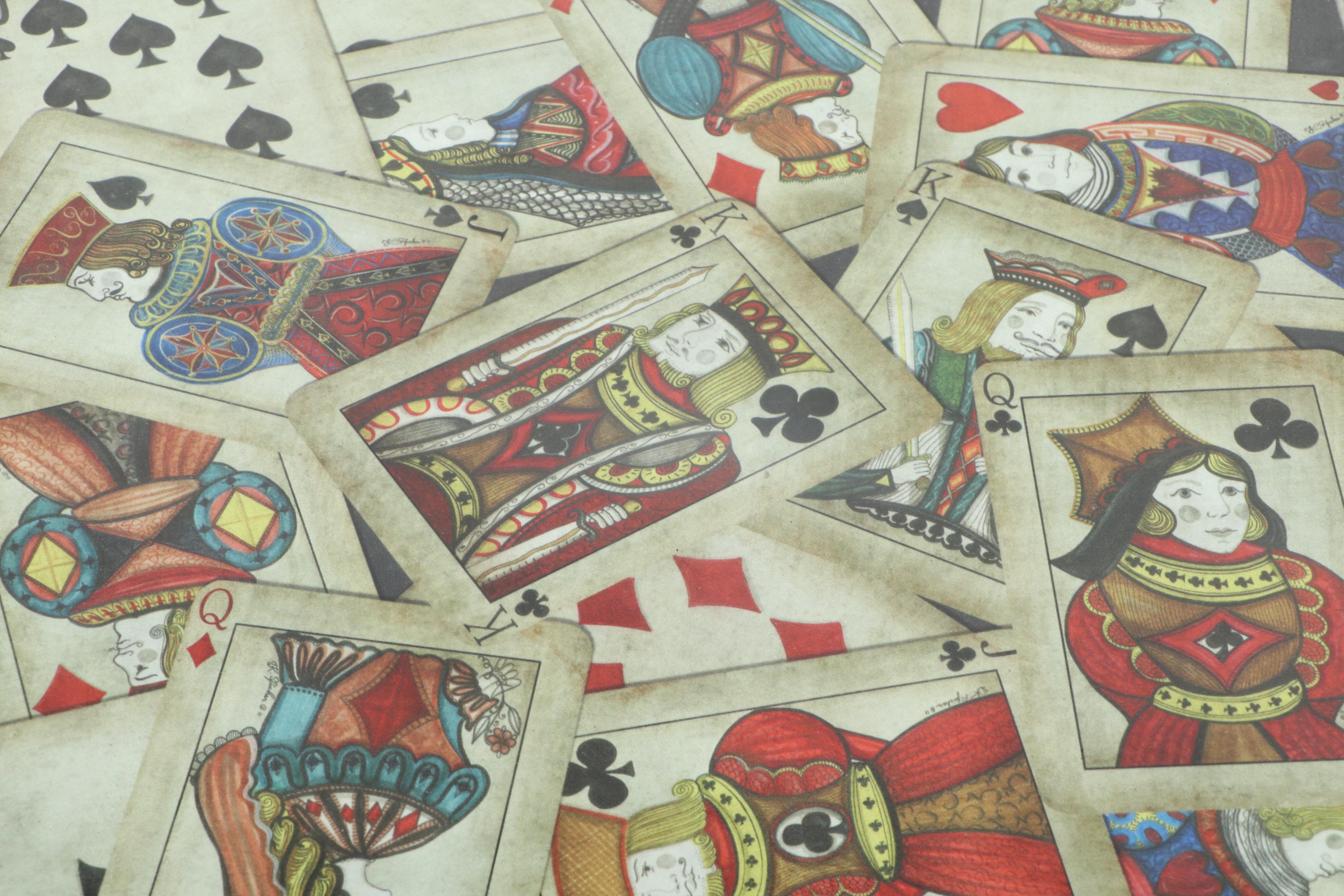 English Style Wood and Glass Poker Themed Tray