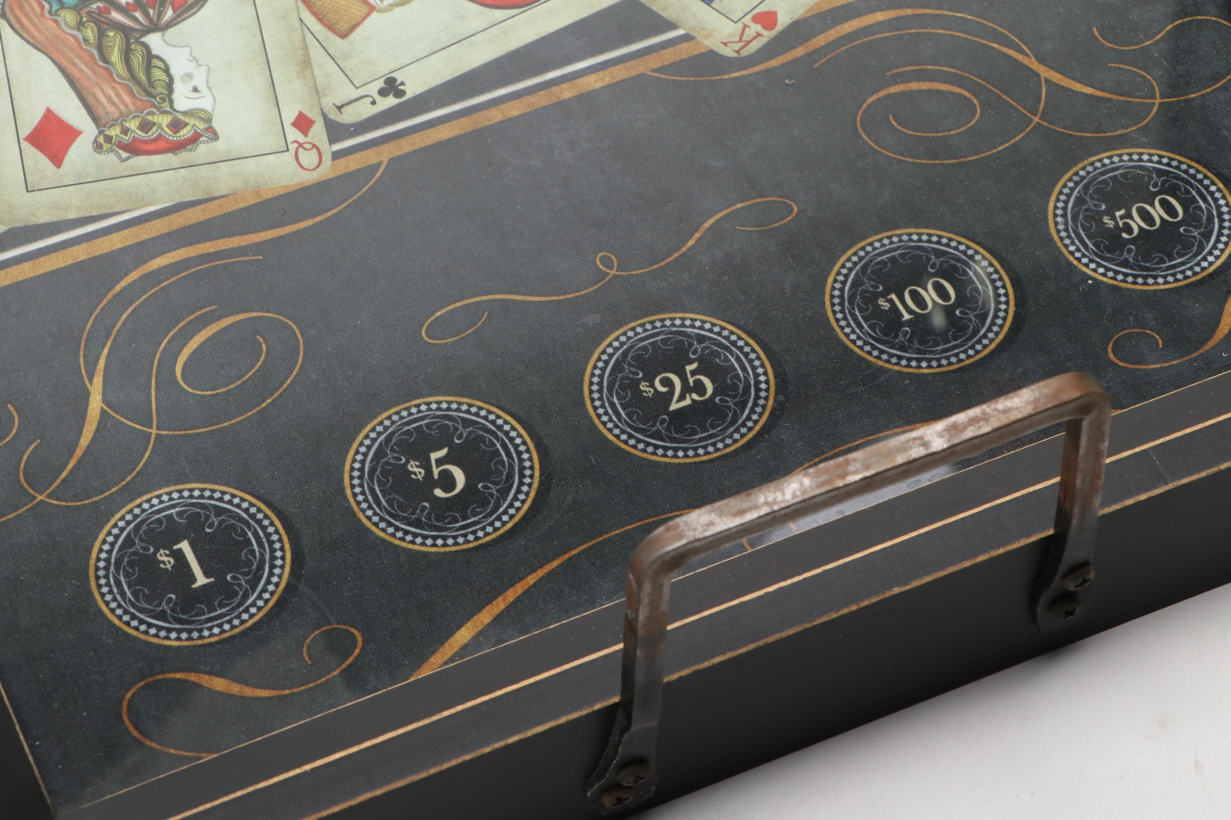 English Style Wood and Glass Poker Themed Tray