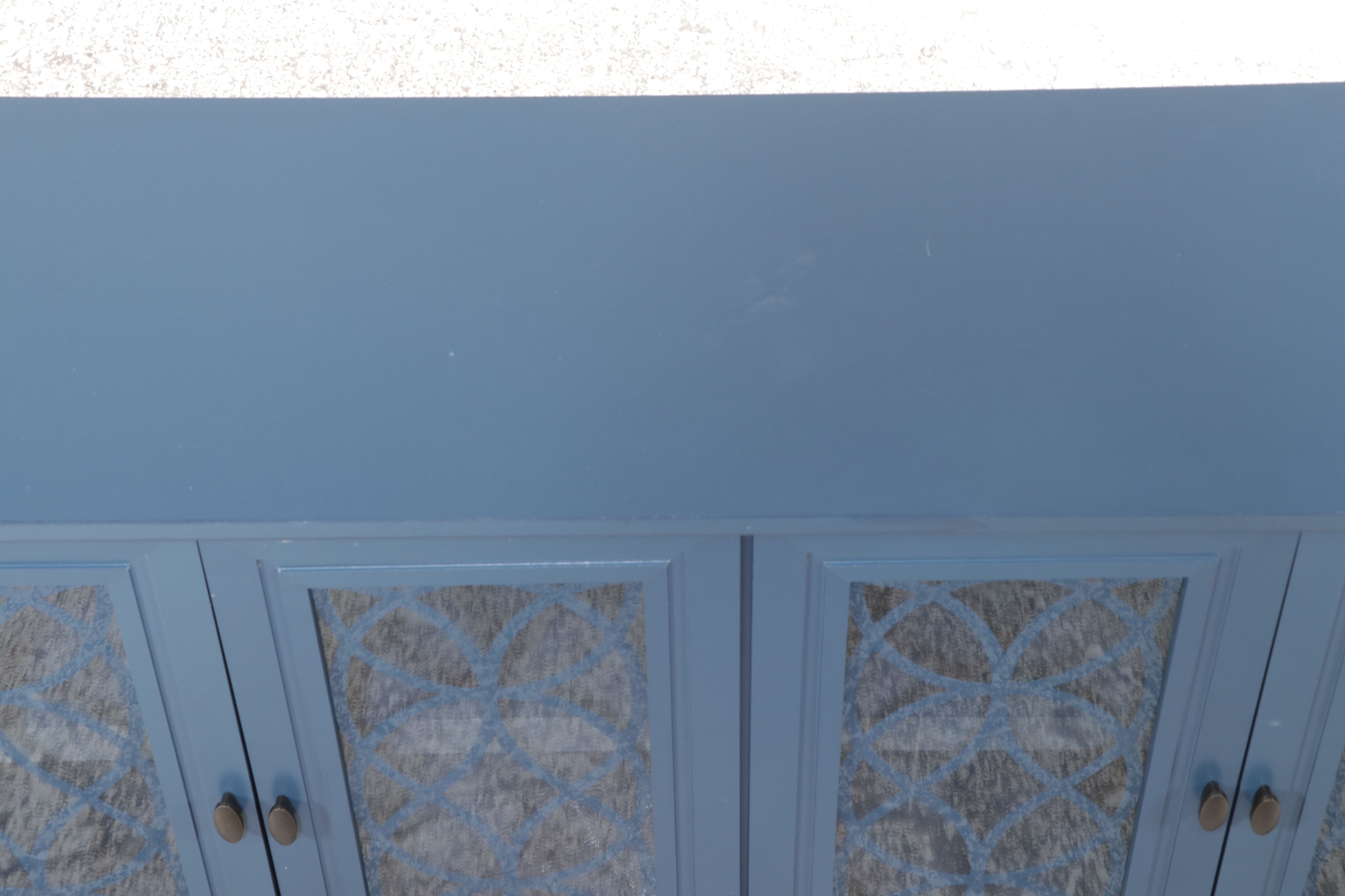 Blue Painted Wood Console Media Cabinet, 21st Century