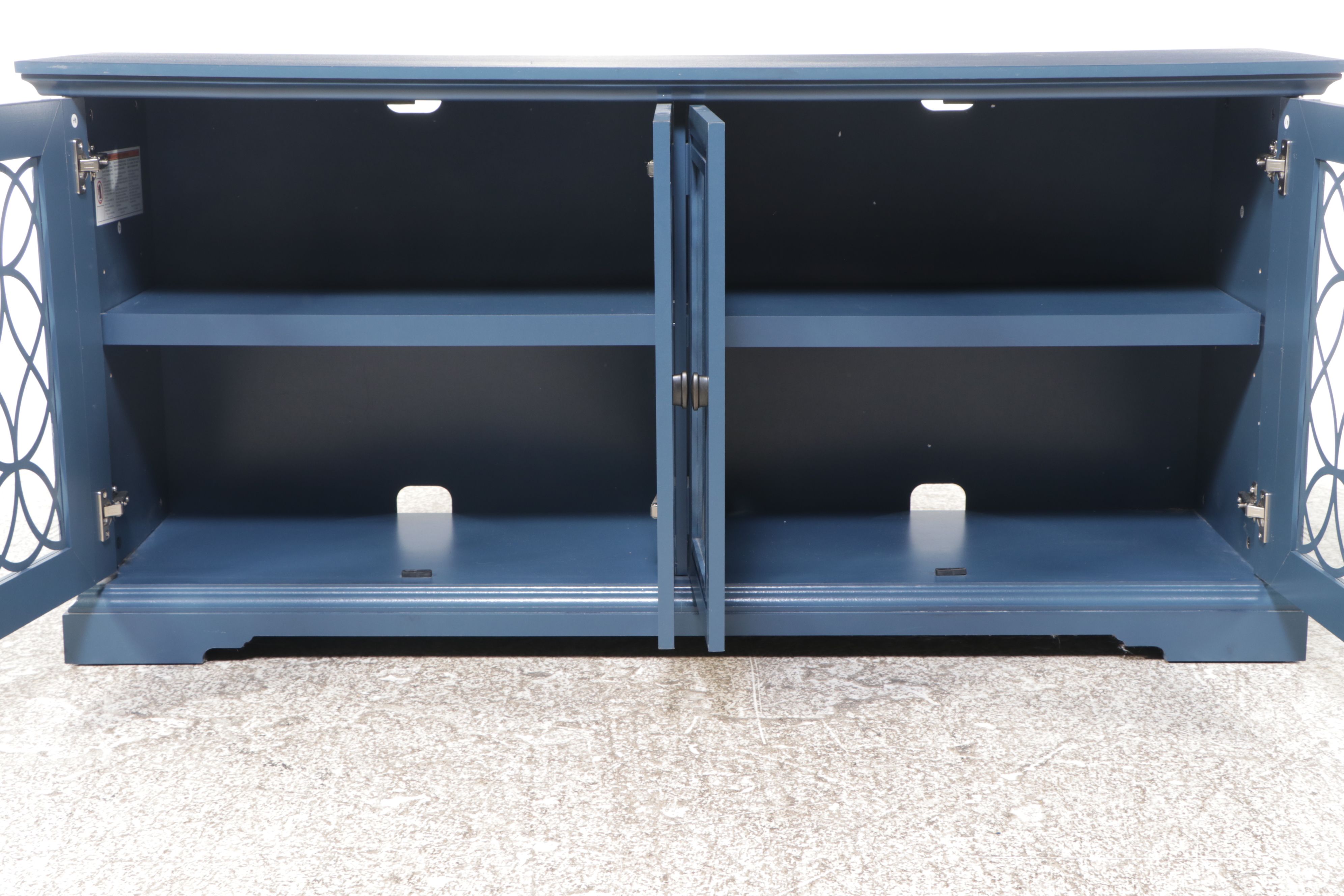 Blue Painted Wood Console Media Cabinet, 21st Century