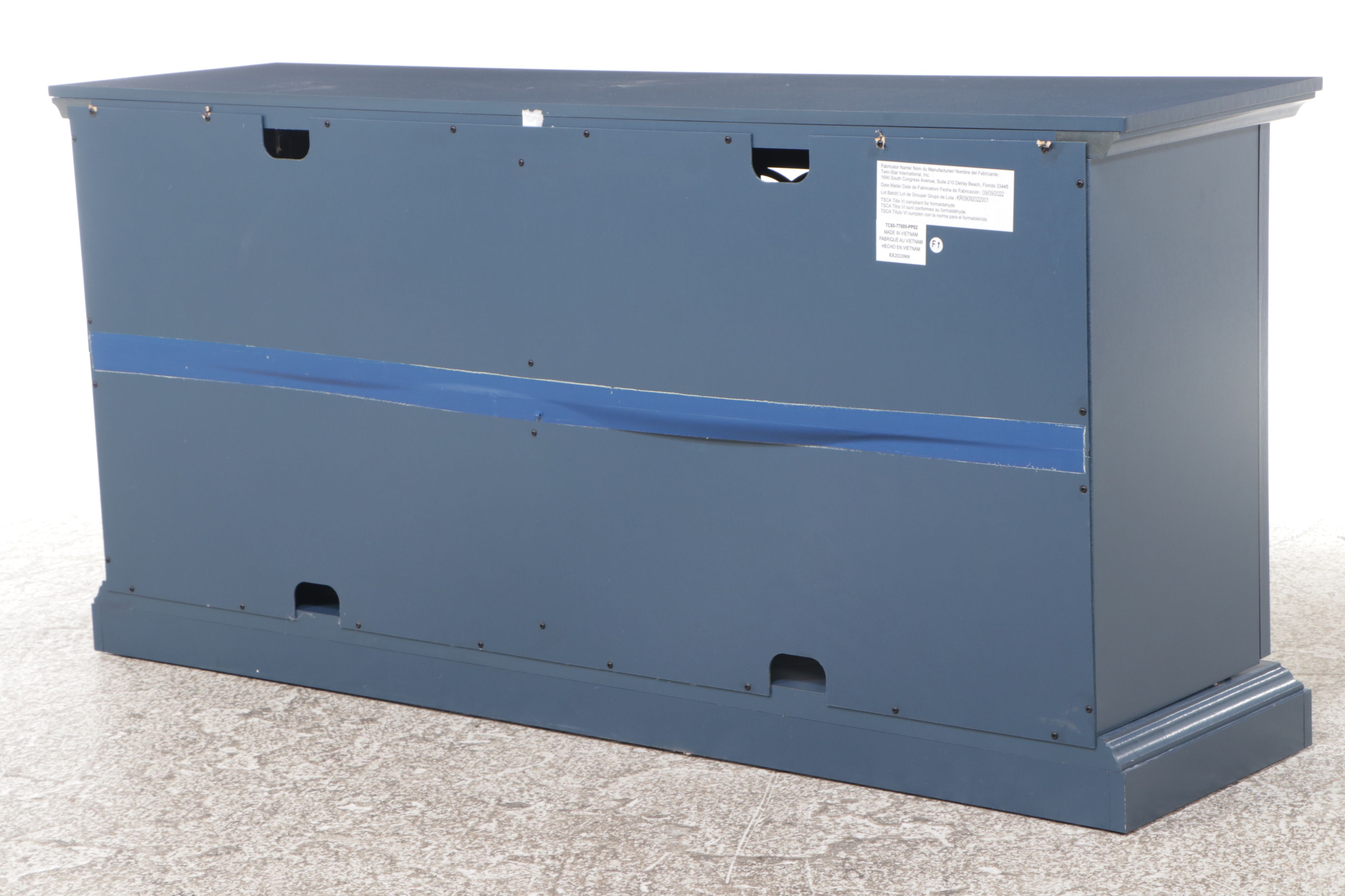 Blue Painted Wood Console Media Cabinet, 21st Century