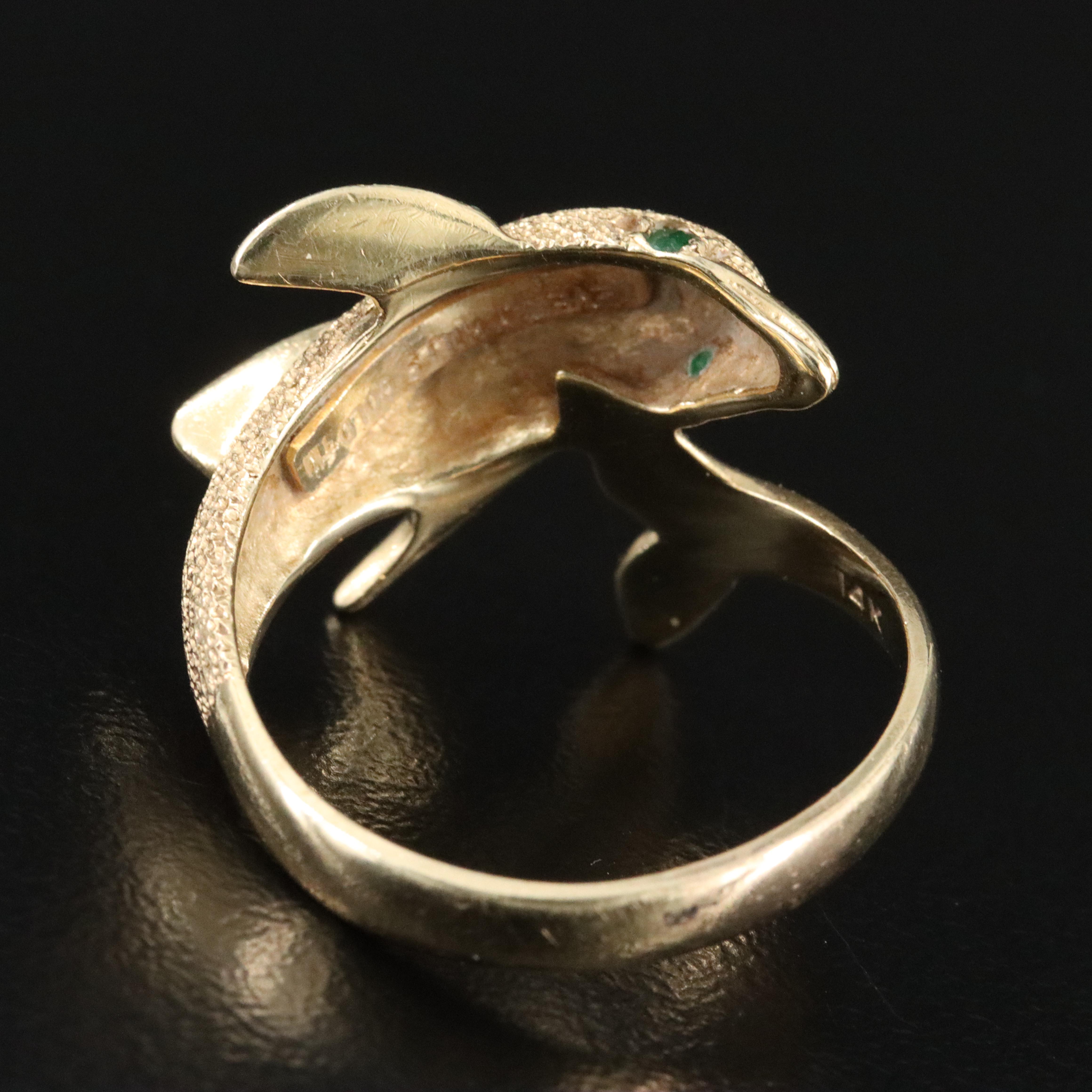 14K Emerald Eyed Dolphin Ring