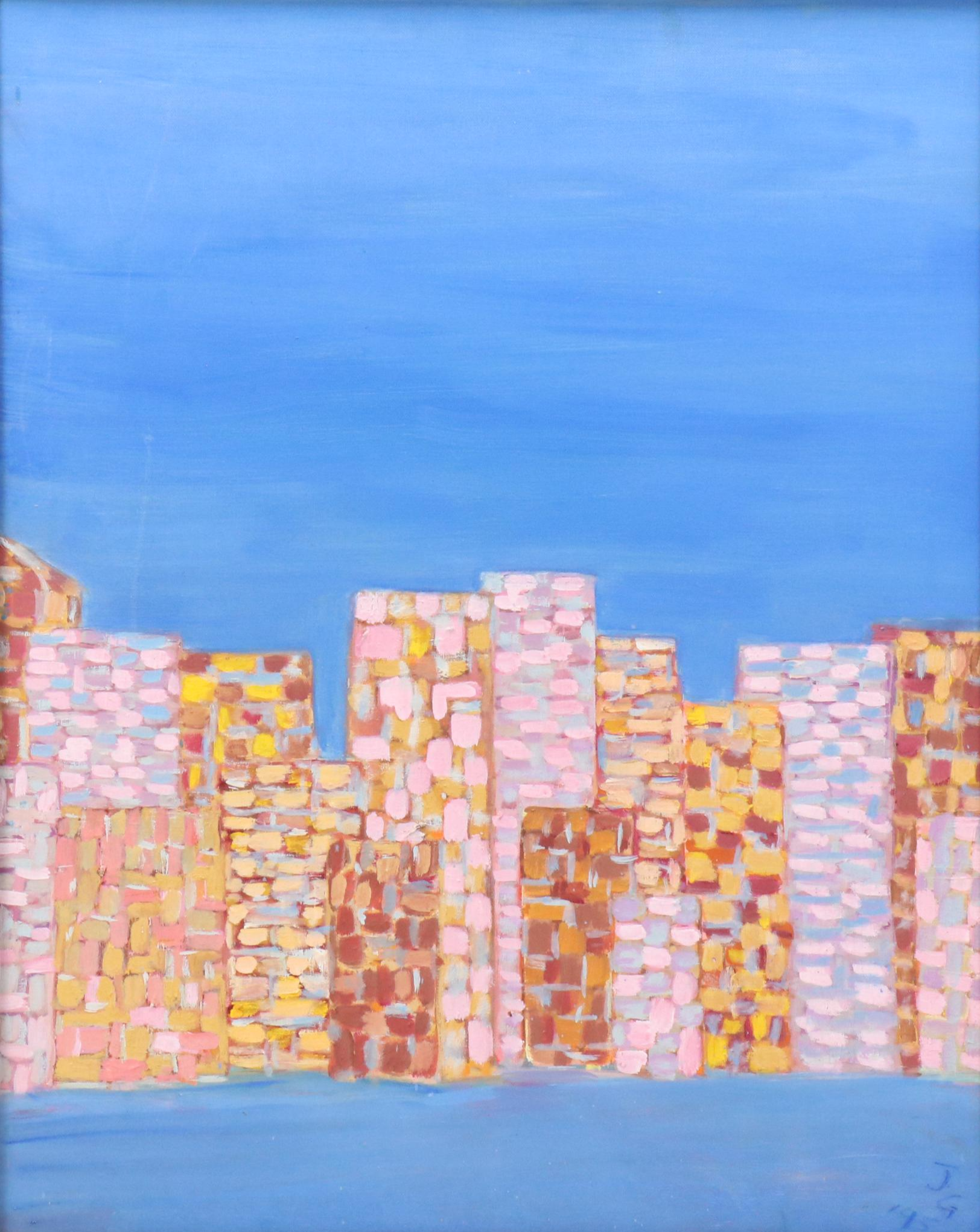 Janice Guttman Abstract Cityscape Acrylic Painting  "Class," 1995