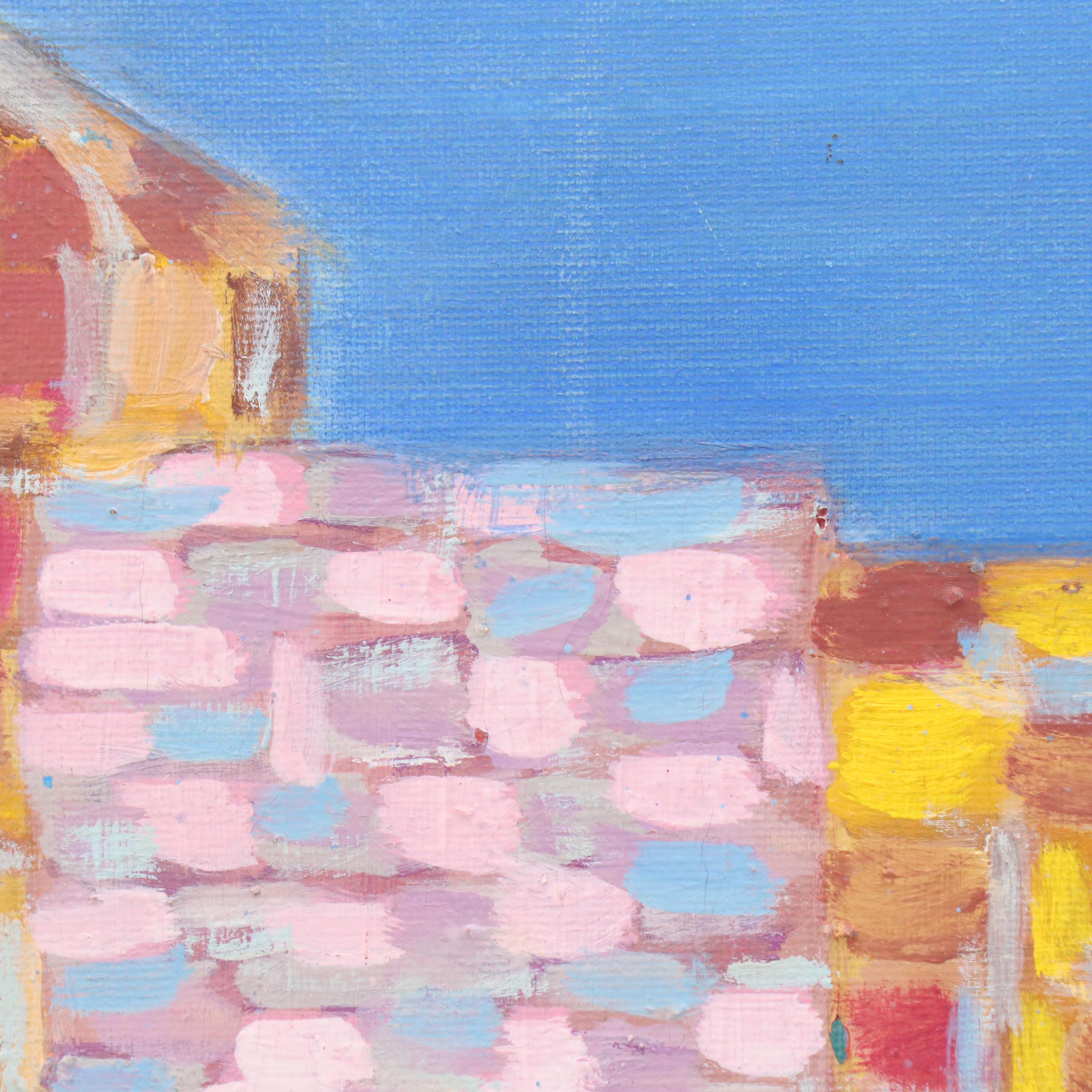 Janice Guttman Abstract Cityscape Acrylic Painting  "Class," 1995