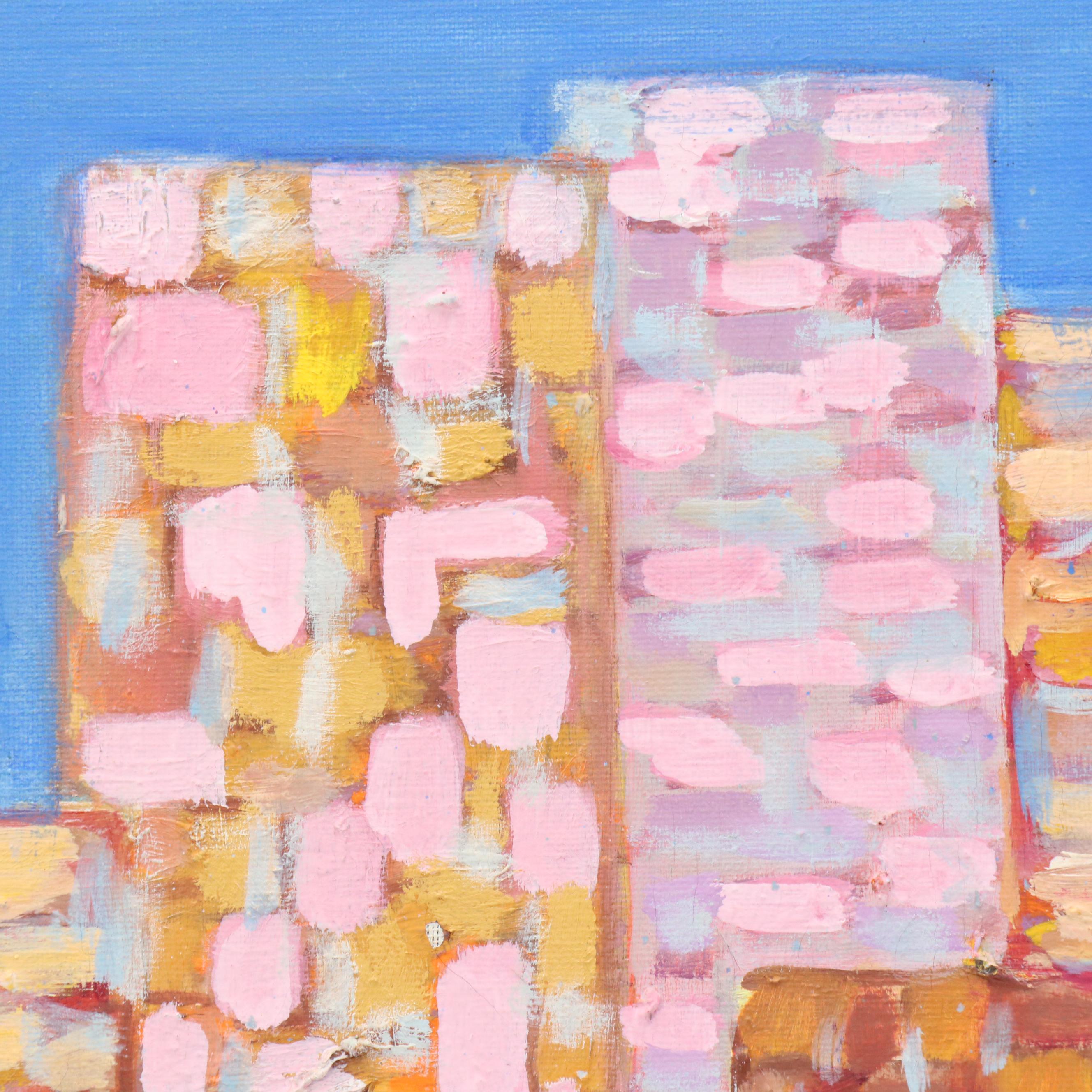 Janice Guttman Abstract Cityscape Acrylic Painting  "Class," 1995