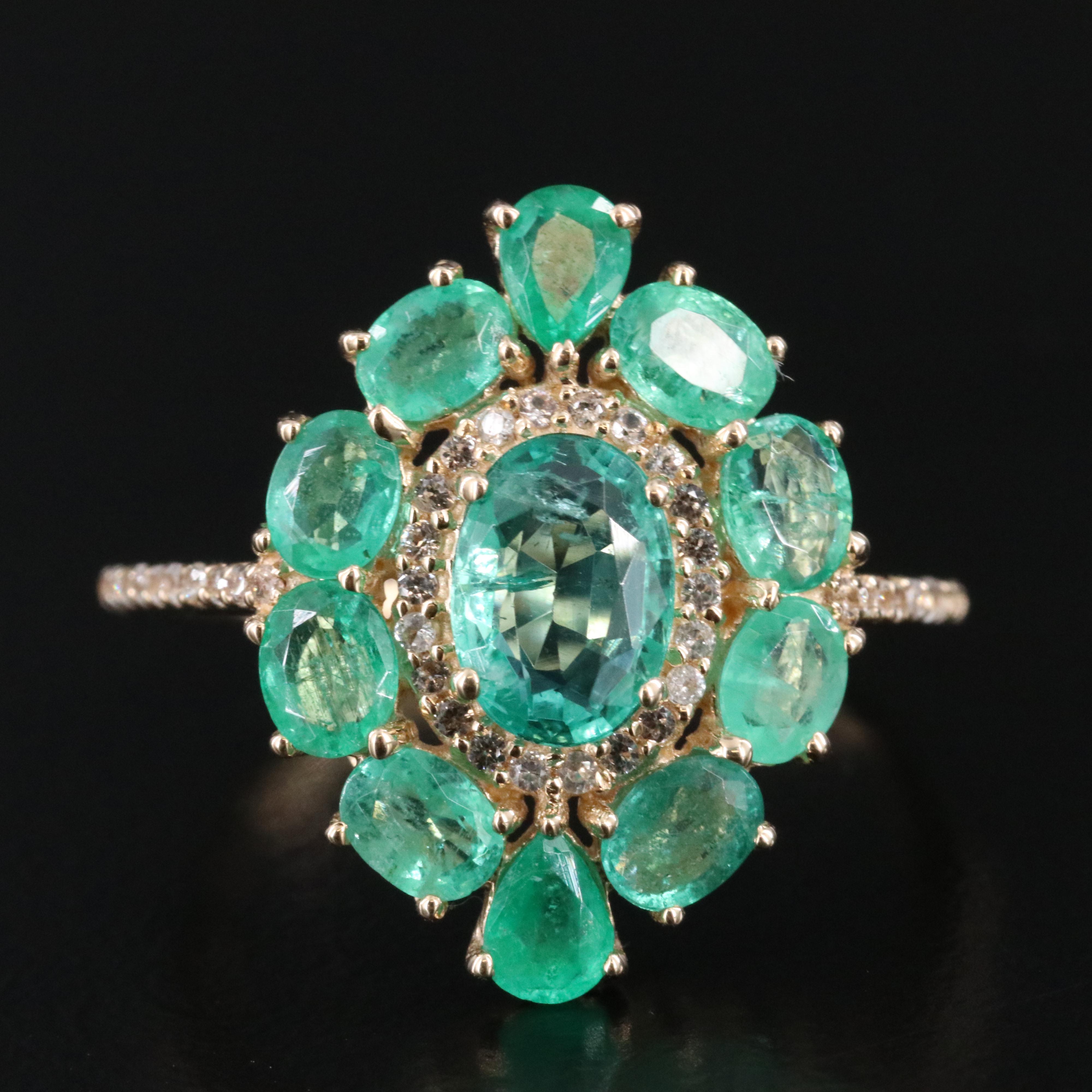 14K Emerald and White Sapphire Ring