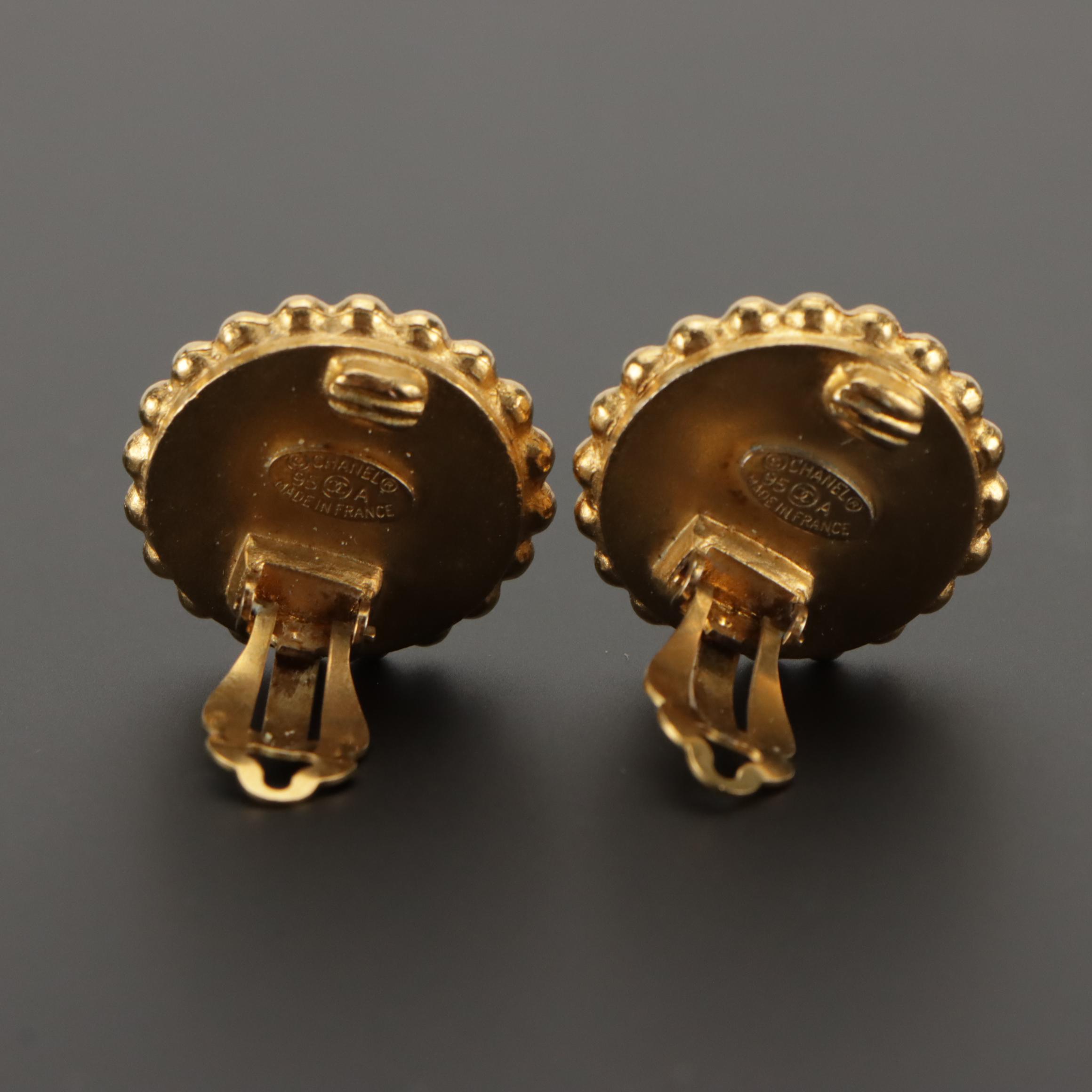 Chanel CC Button Clip-On Earrings in Box, 1990s