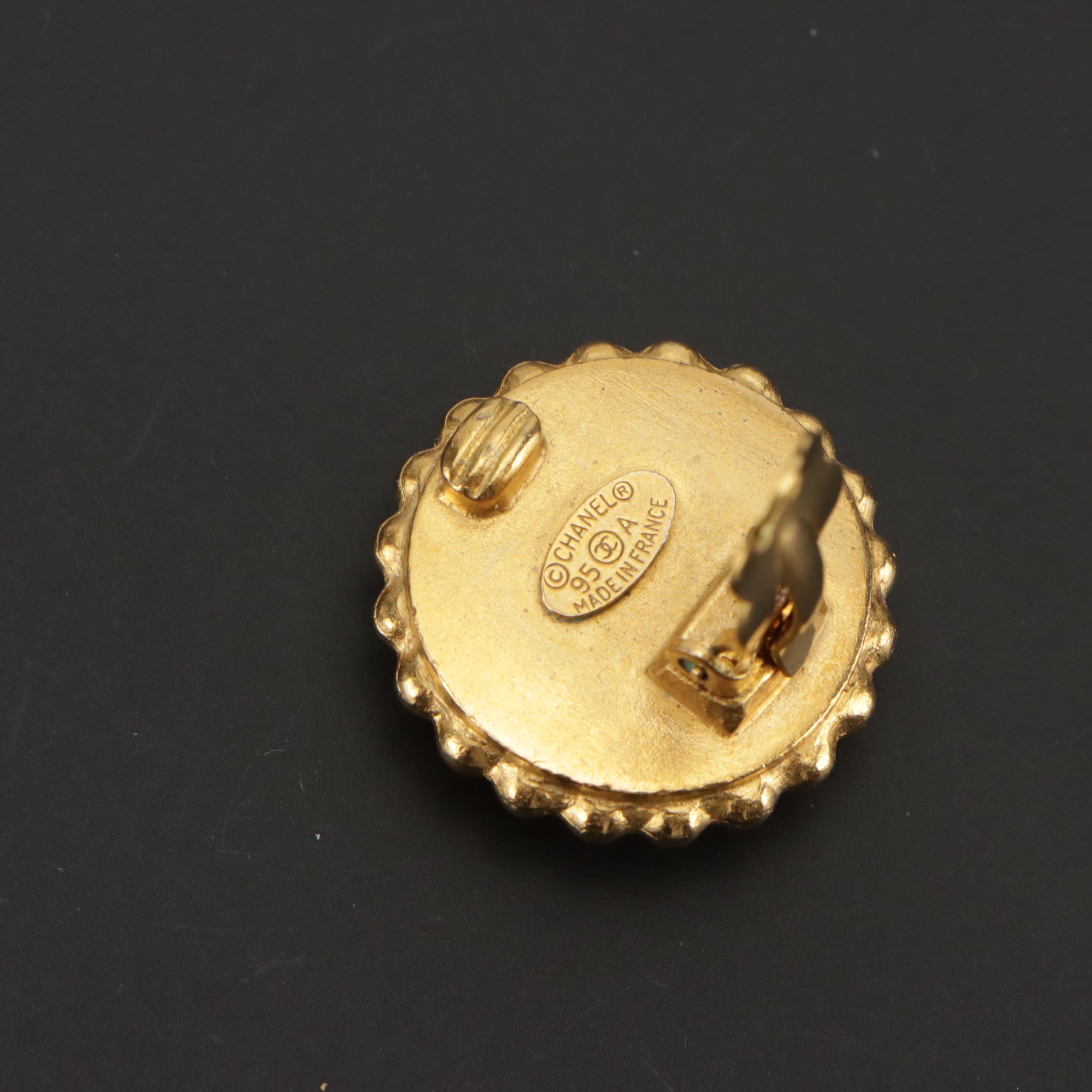 Chanel CC Button Clip-On Earrings in Box, 1990s