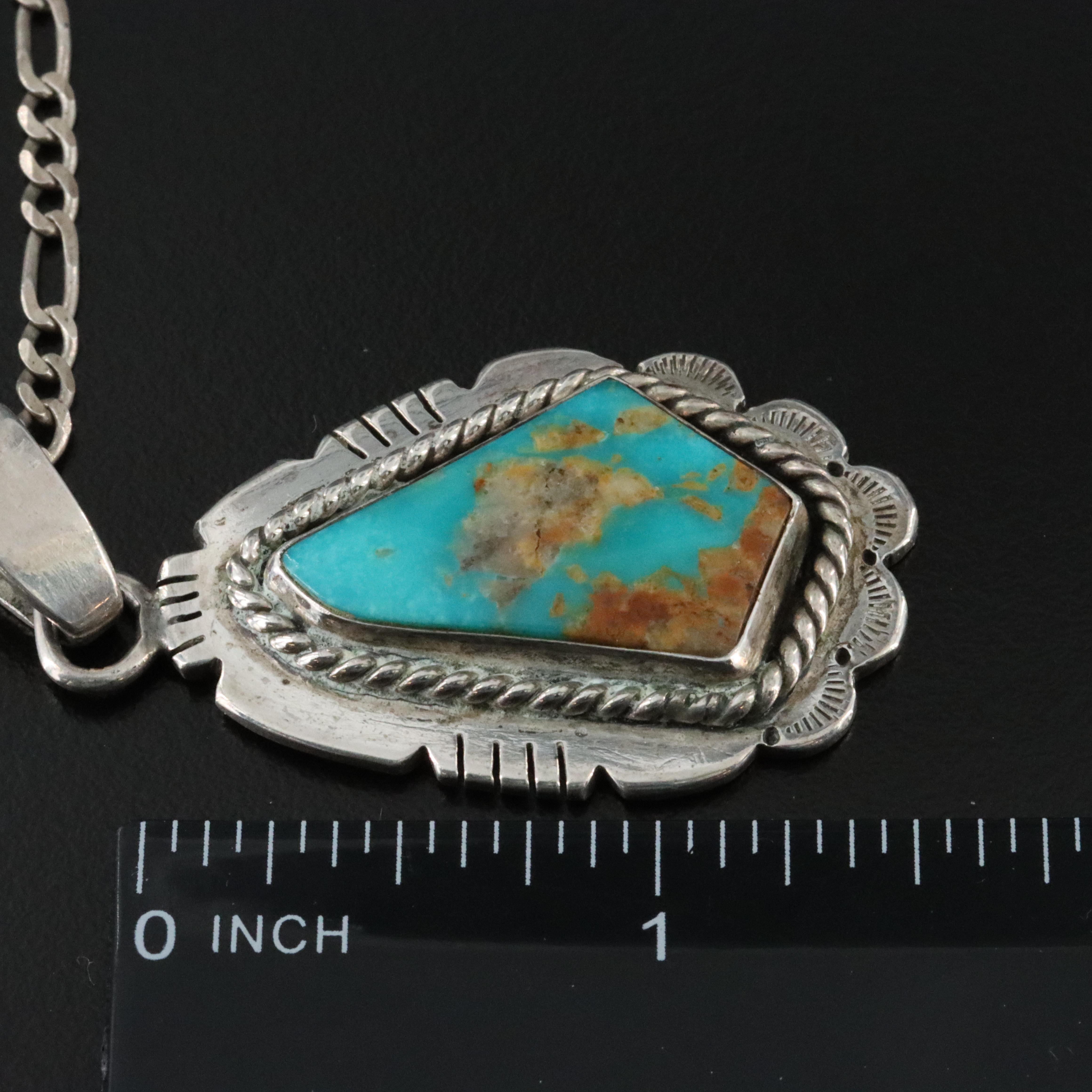 Southwestern Signed Sterling Turquoise Pendant Necklace