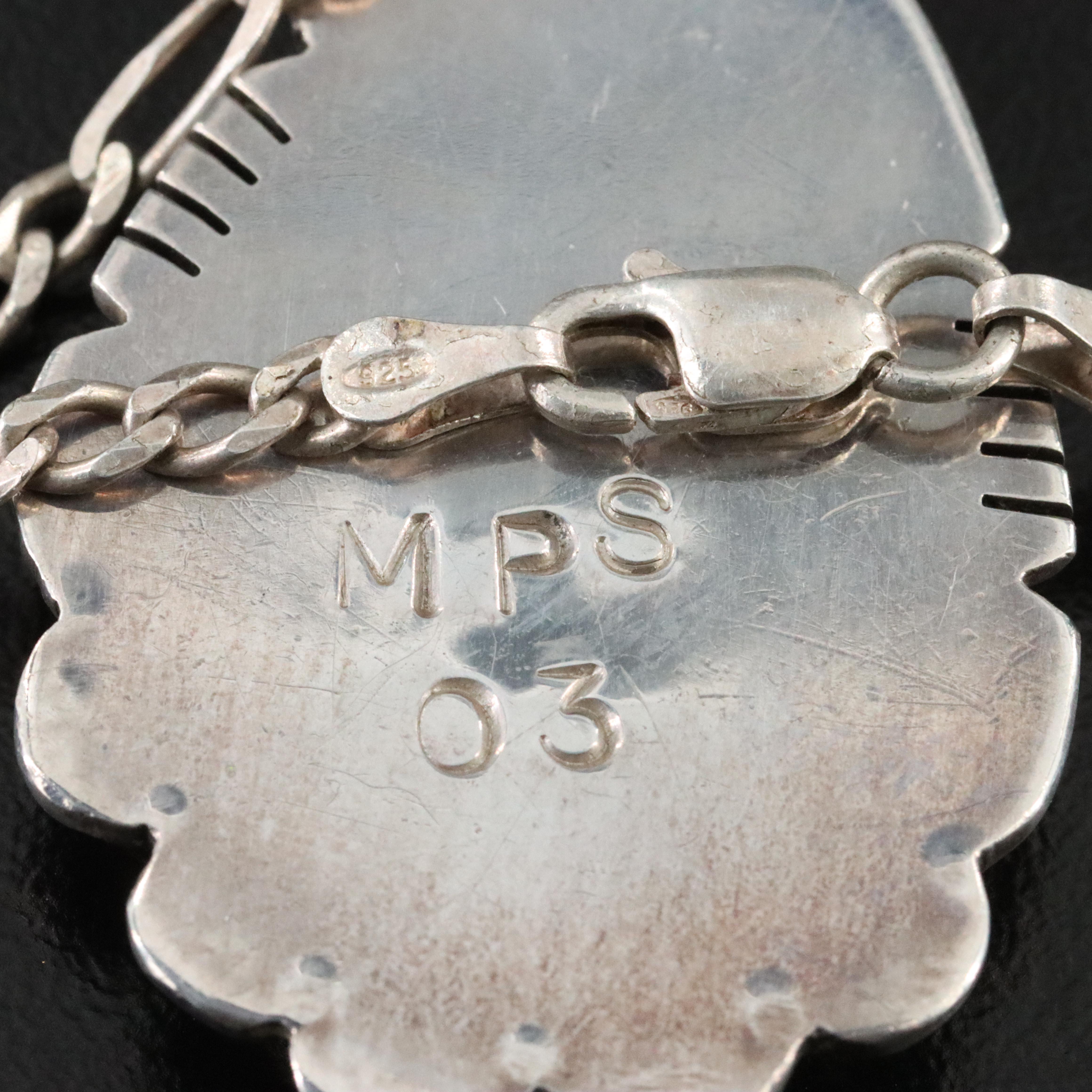 Southwestern Signed Sterling Turquoise Pendant Necklace