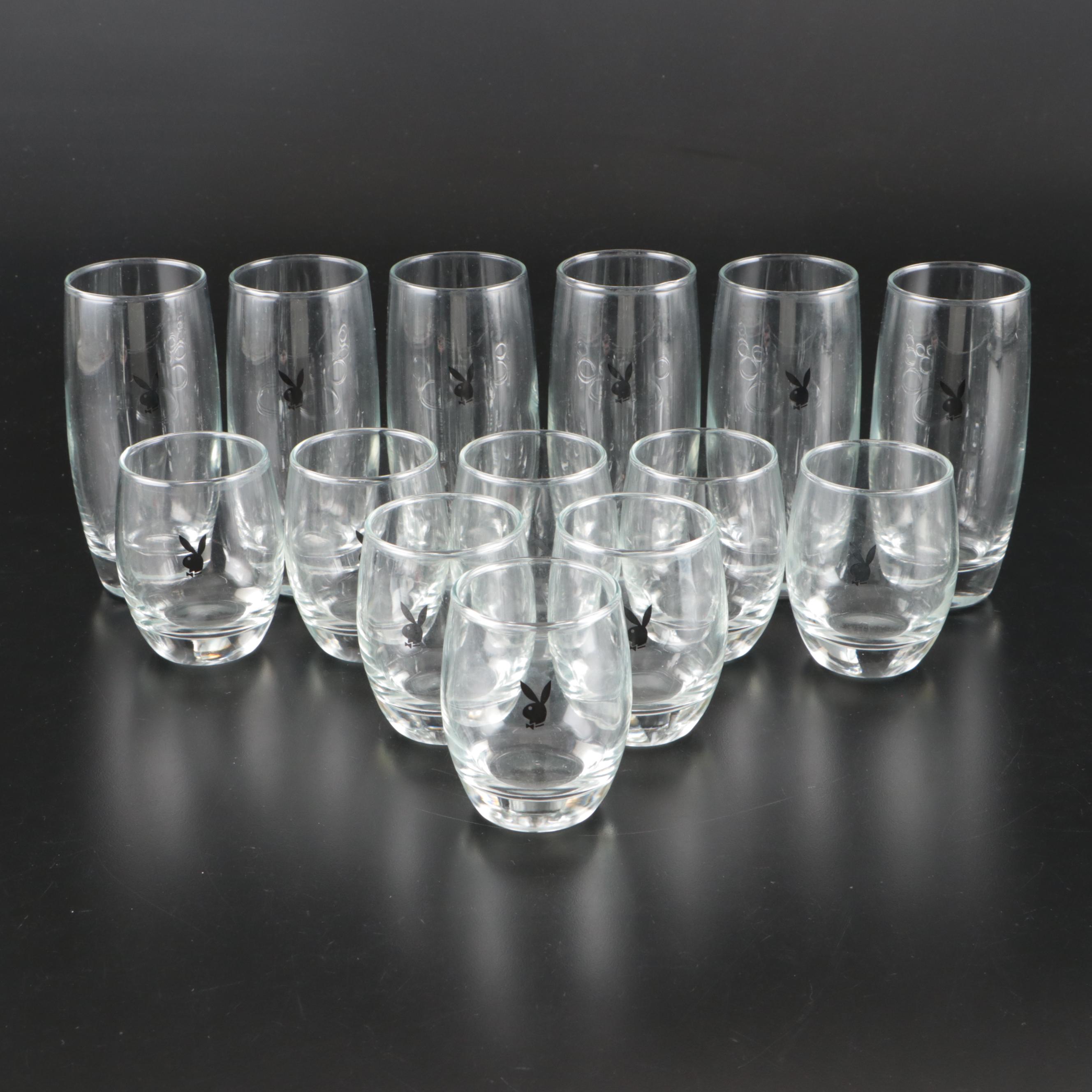 Playboy Bunny Glass Highball and Whiskey Glasses