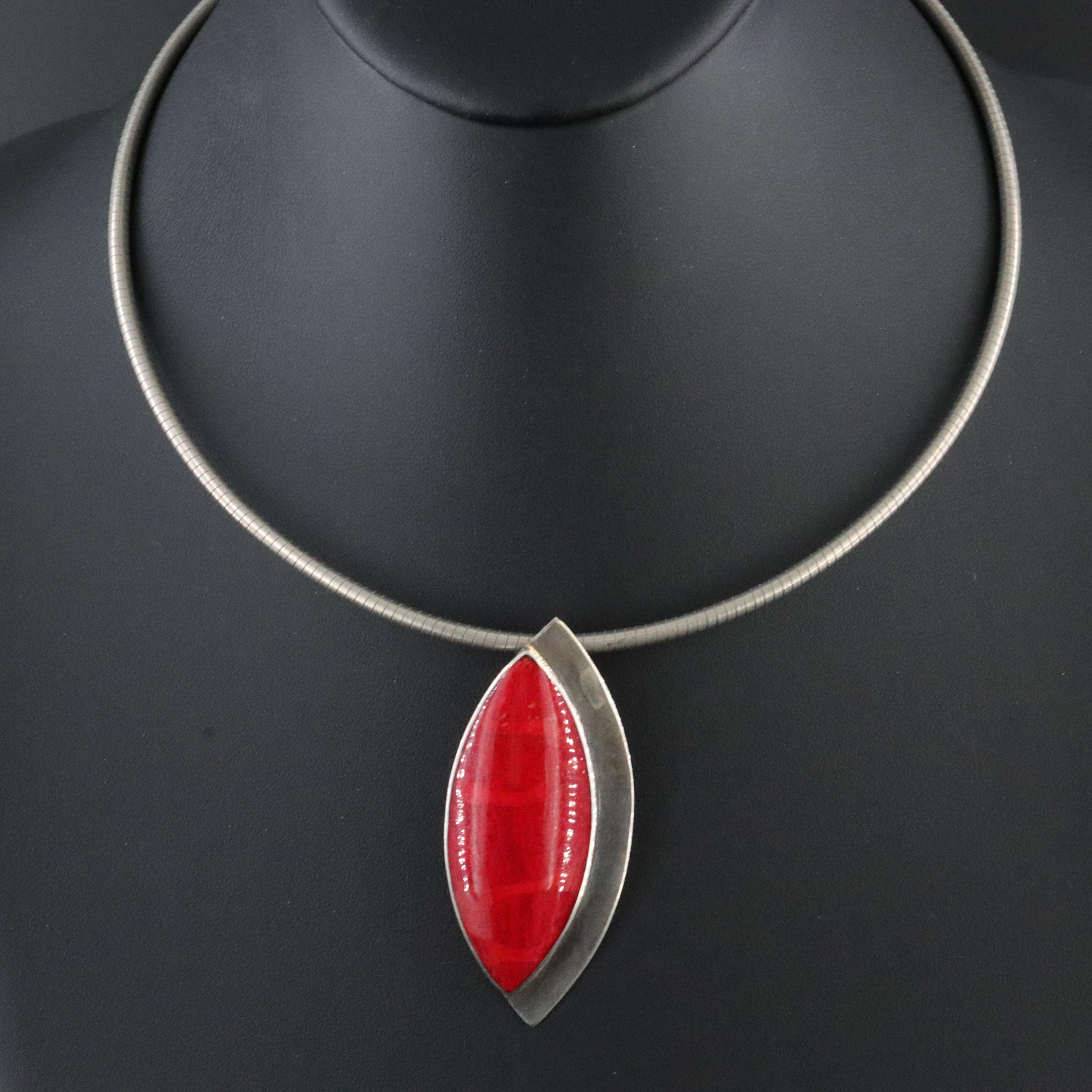 Sterling Coral Pendant with Omega Chain