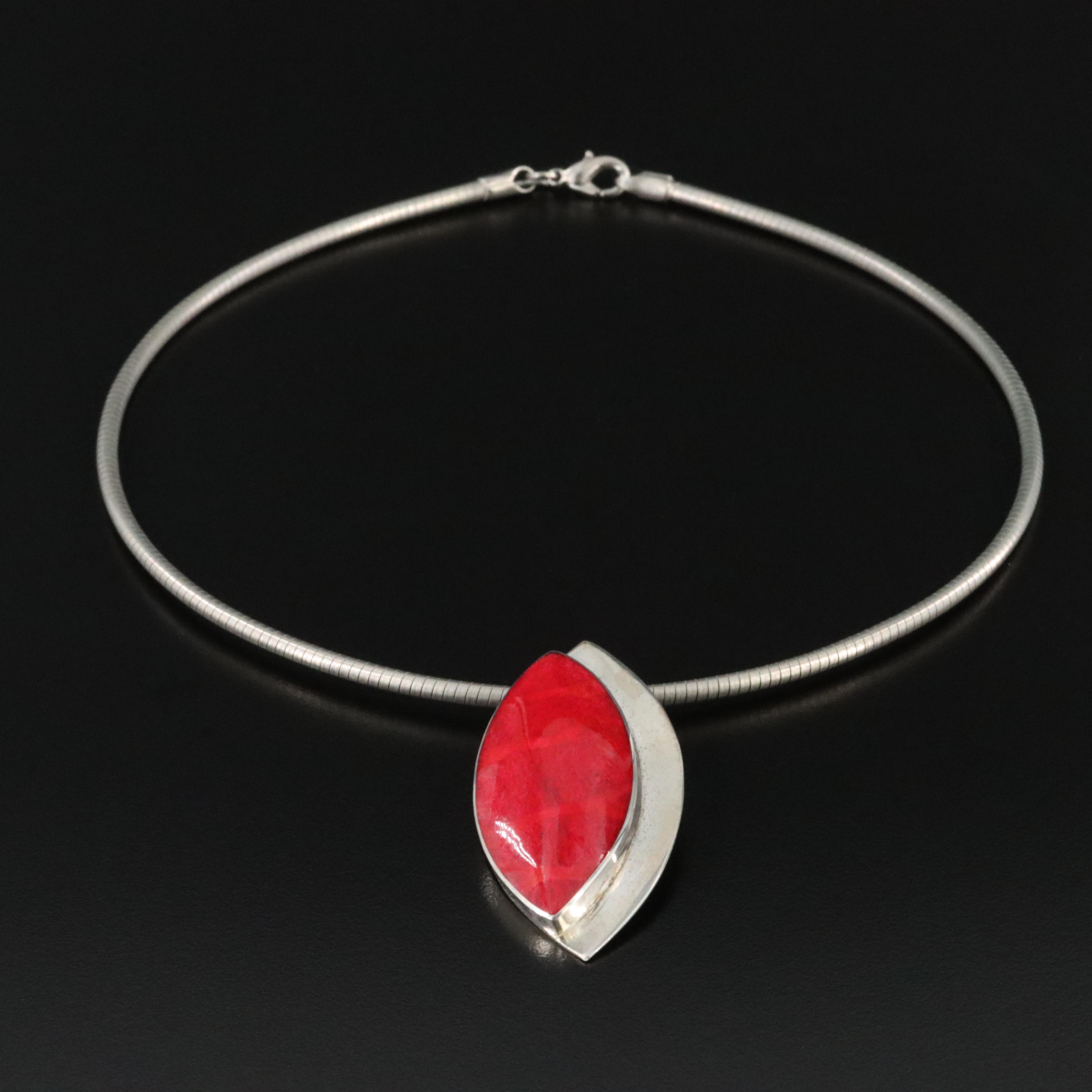Sterling Coral Pendant with Omega Chain