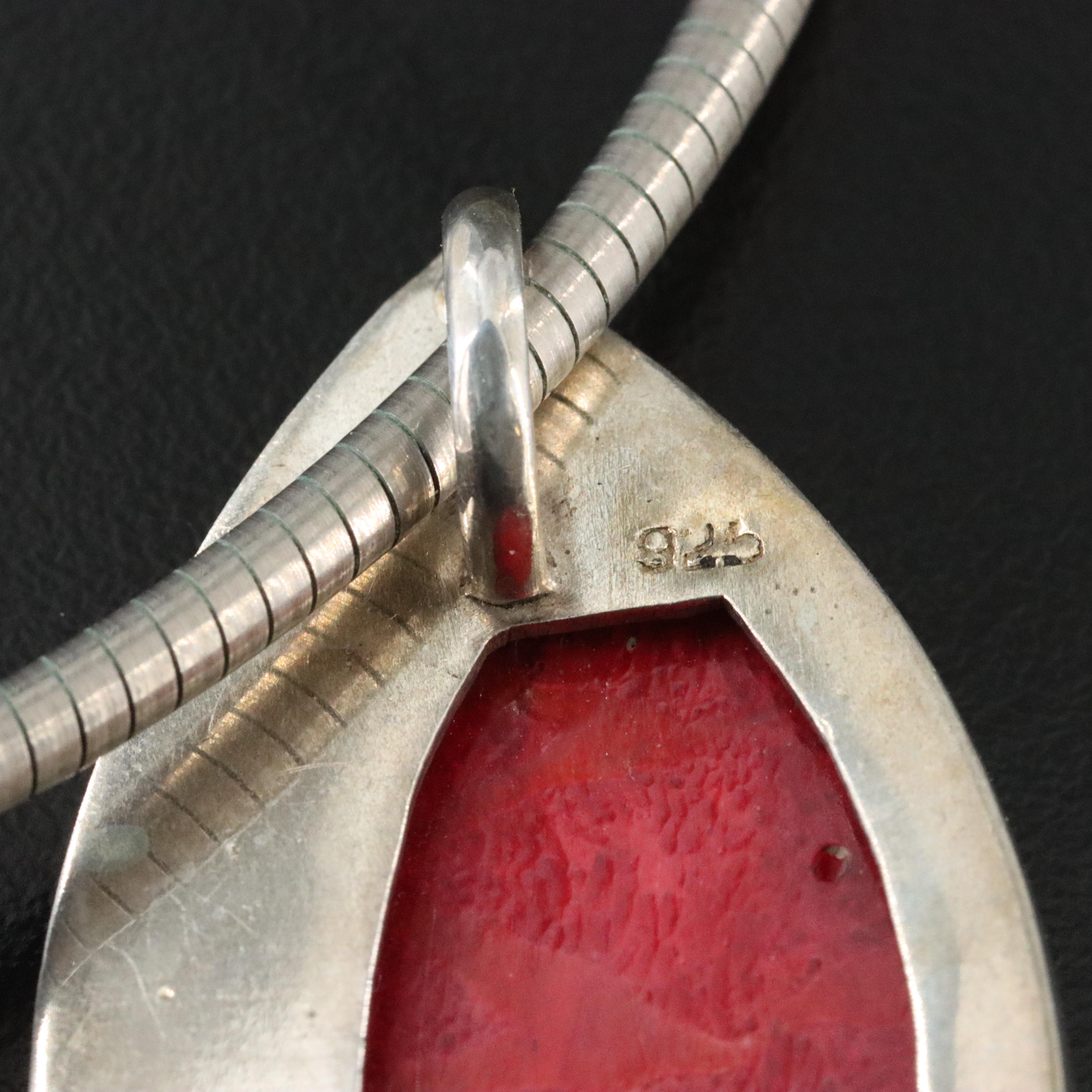 Sterling Coral Pendant with Omega Chain