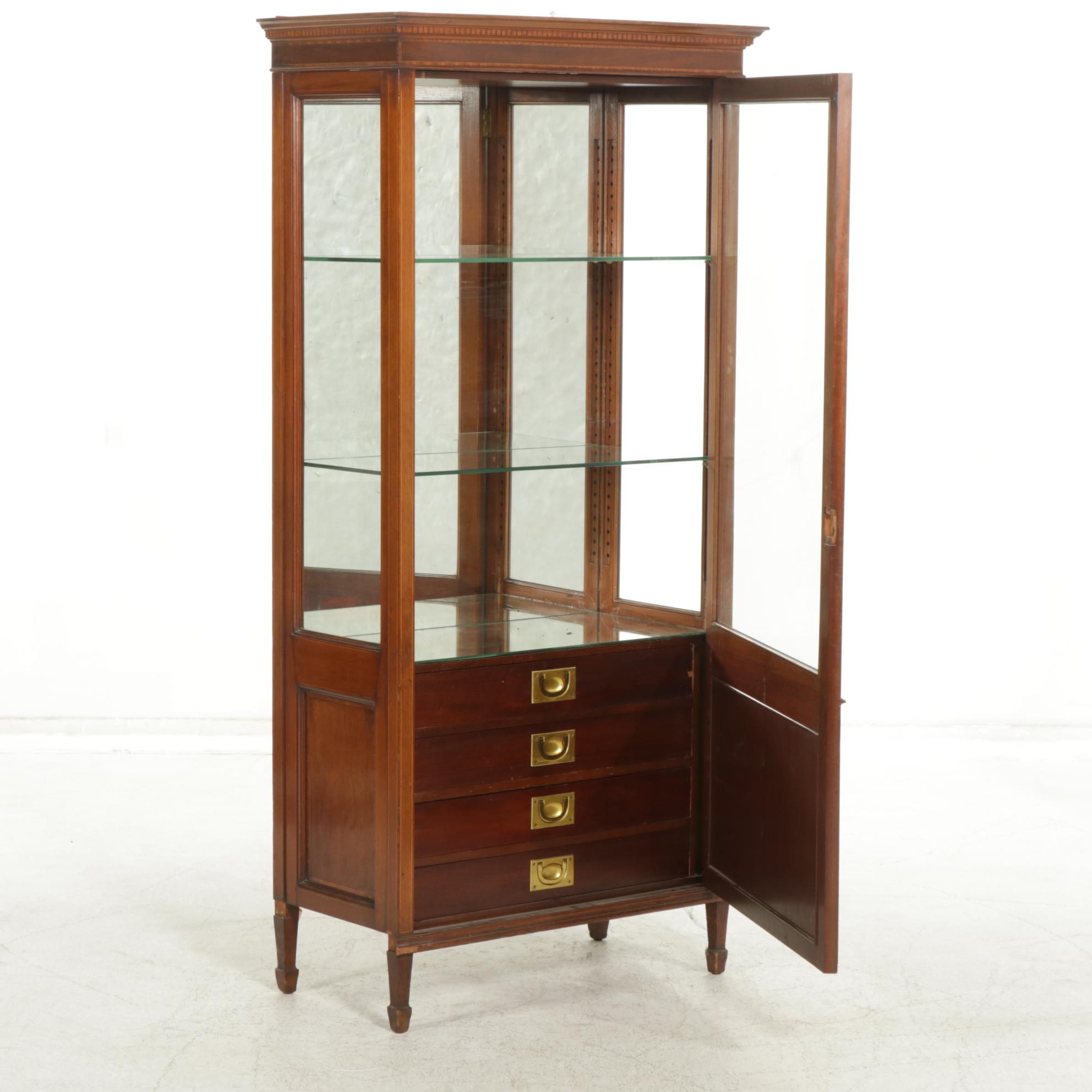 Edwardian Flame Mahogany Mirrored Display Case, Early 20th Century