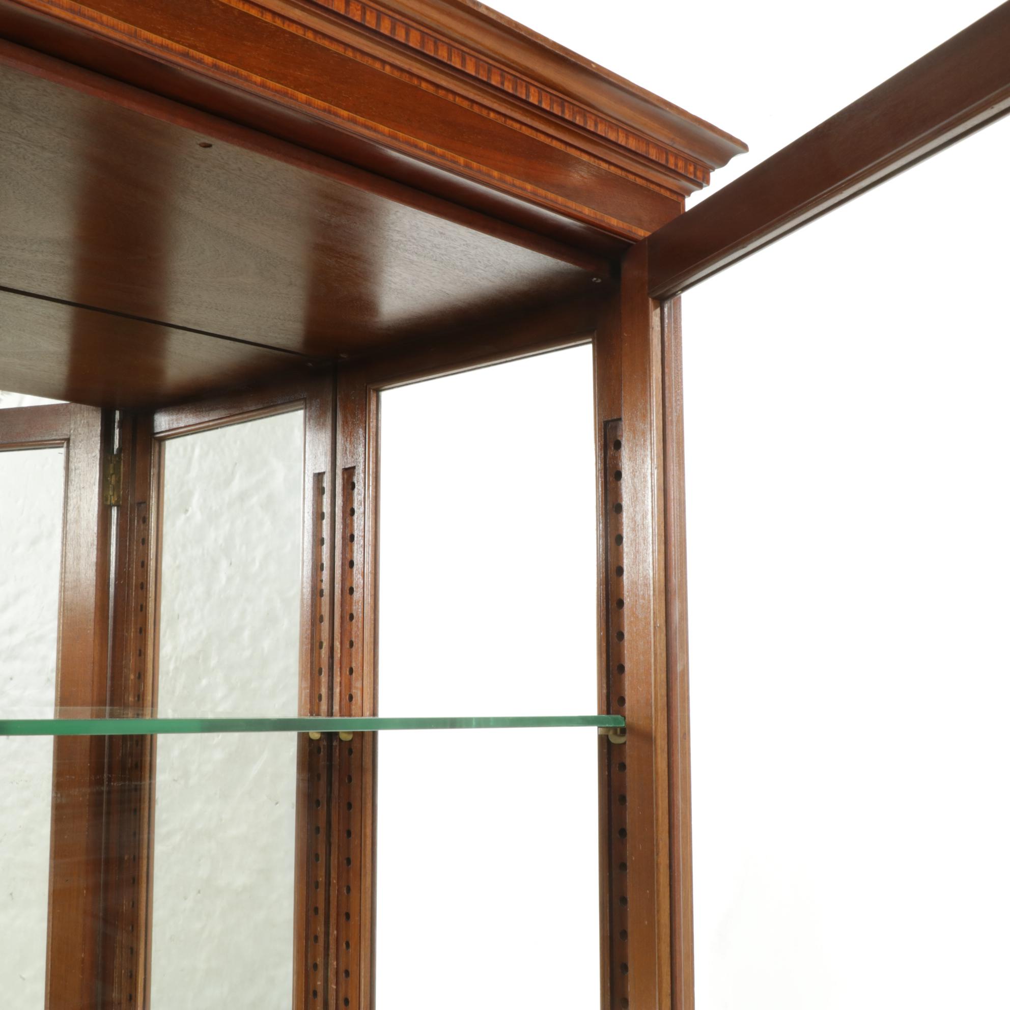 Edwardian Flame Mahogany Mirrored Display Case, Early 20th Century