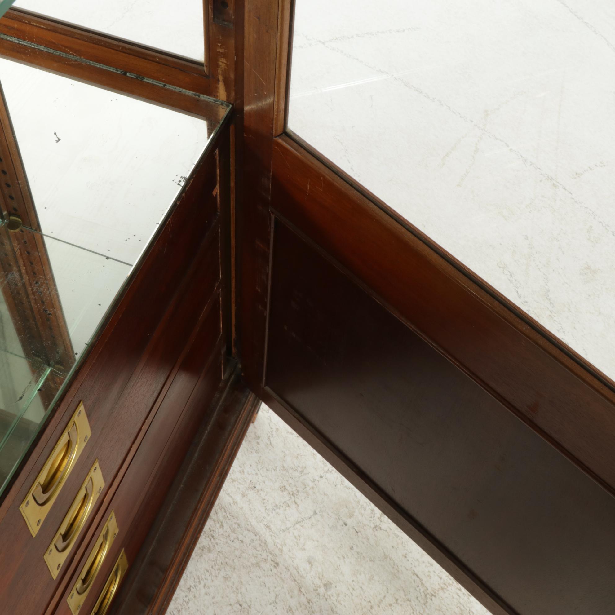 Edwardian Flame Mahogany Mirrored Display Case, Early 20th Century