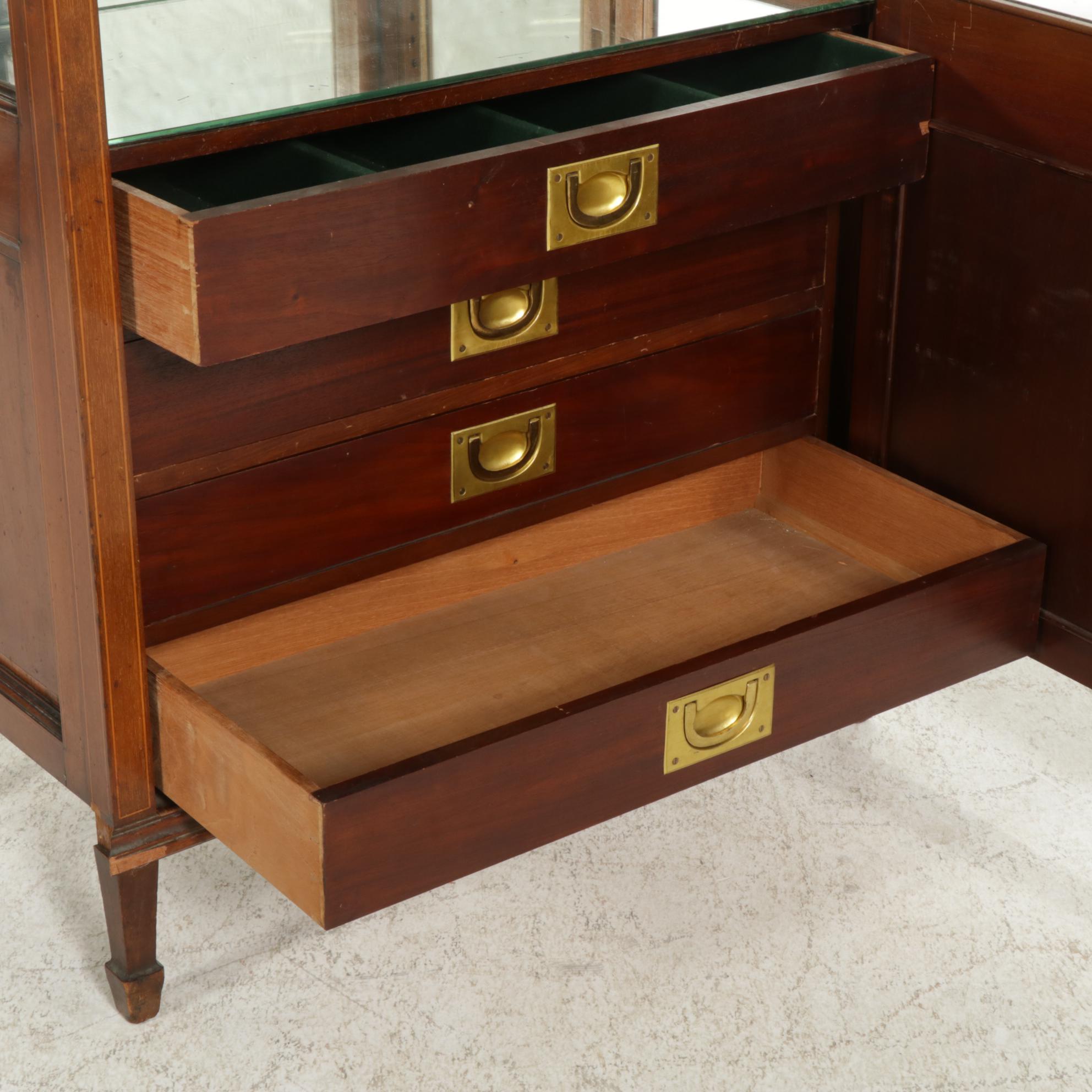 Edwardian Flame Mahogany Mirrored Display Case, Early 20th Century