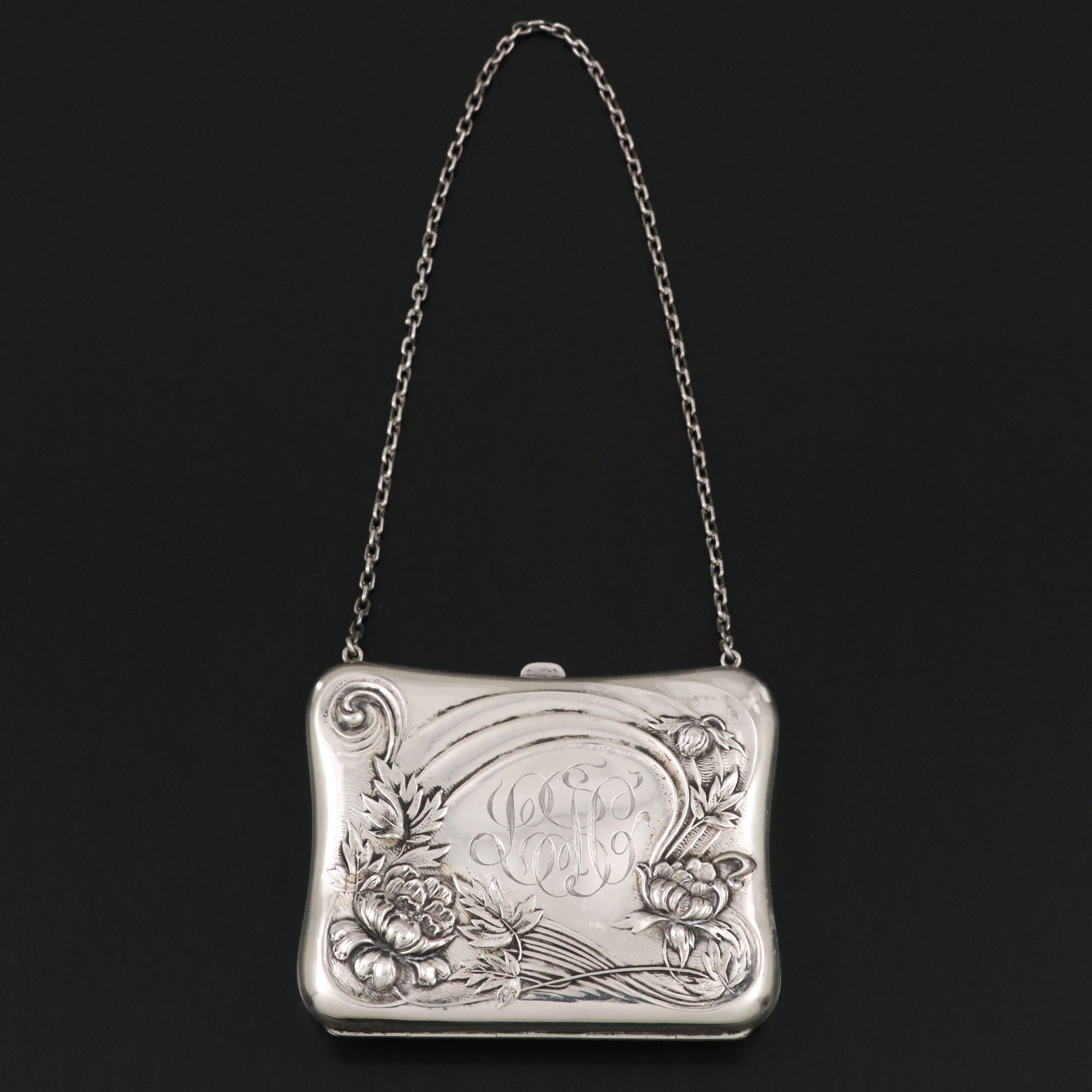 800 Sterling Silver Repoussé Chain Wallet, Early to Mid-20th Century