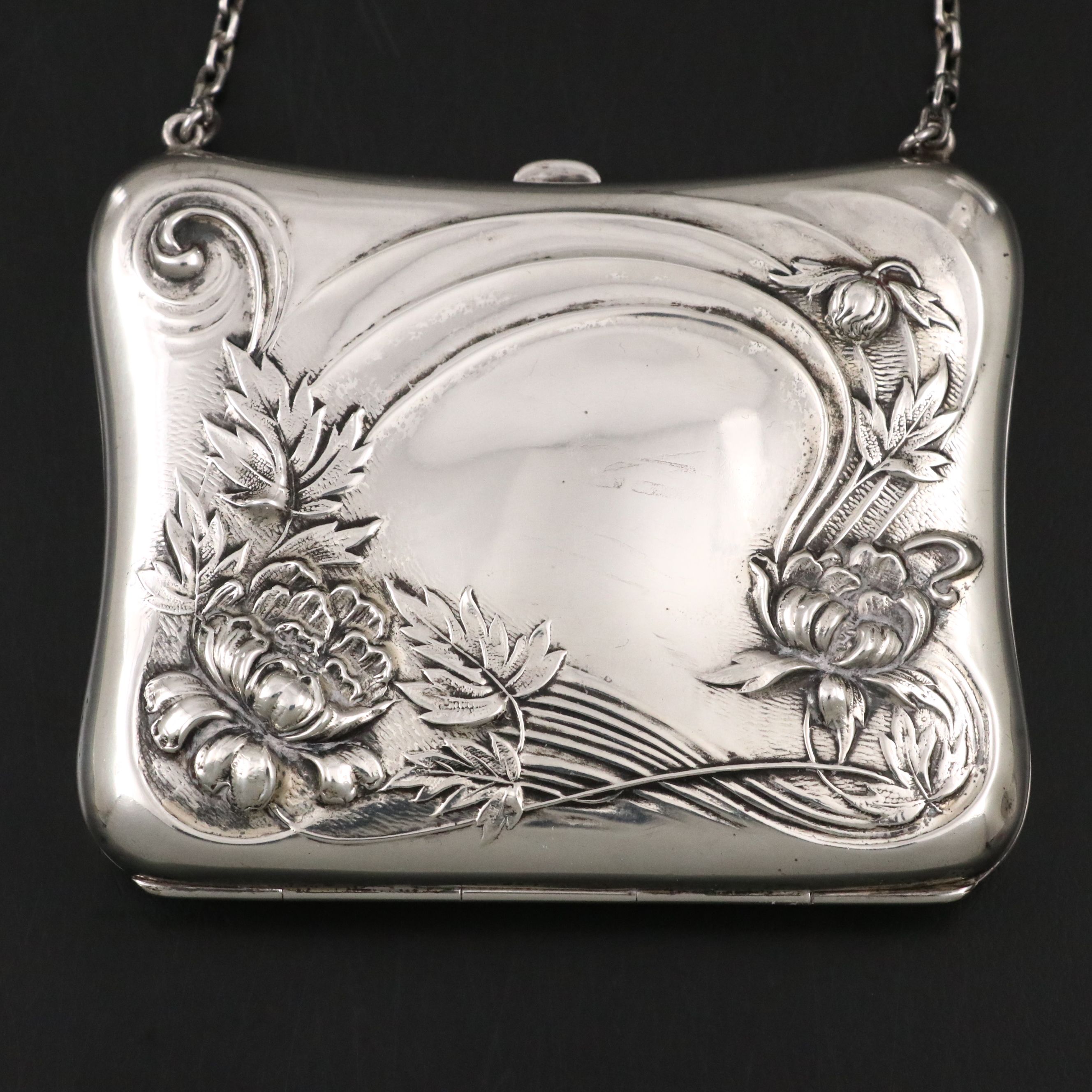 800 Sterling Silver Repoussé Chain Wallet, Early to Mid-20th Century