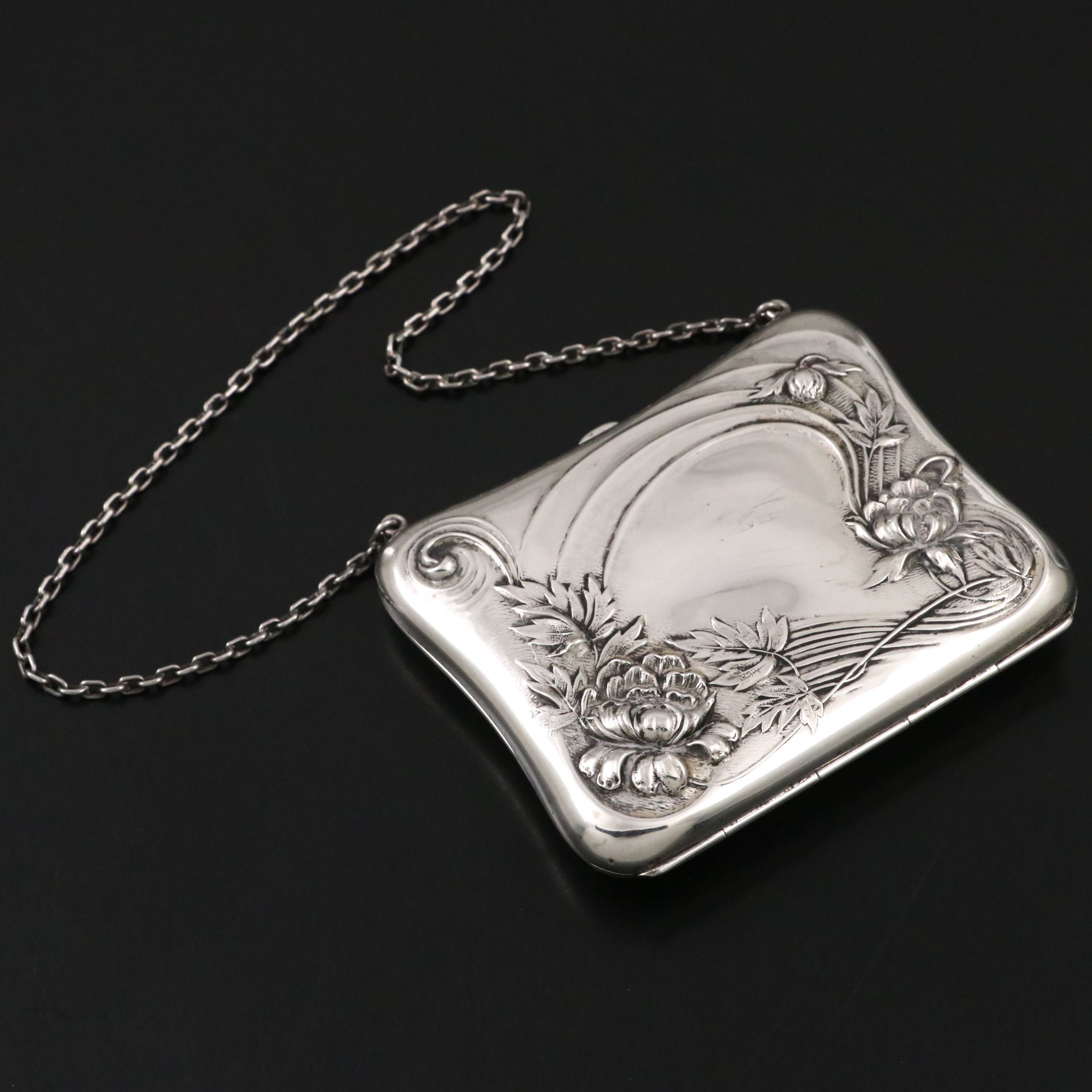 800 Sterling Silver Repoussé Chain Wallet, Early to Mid-20th Century