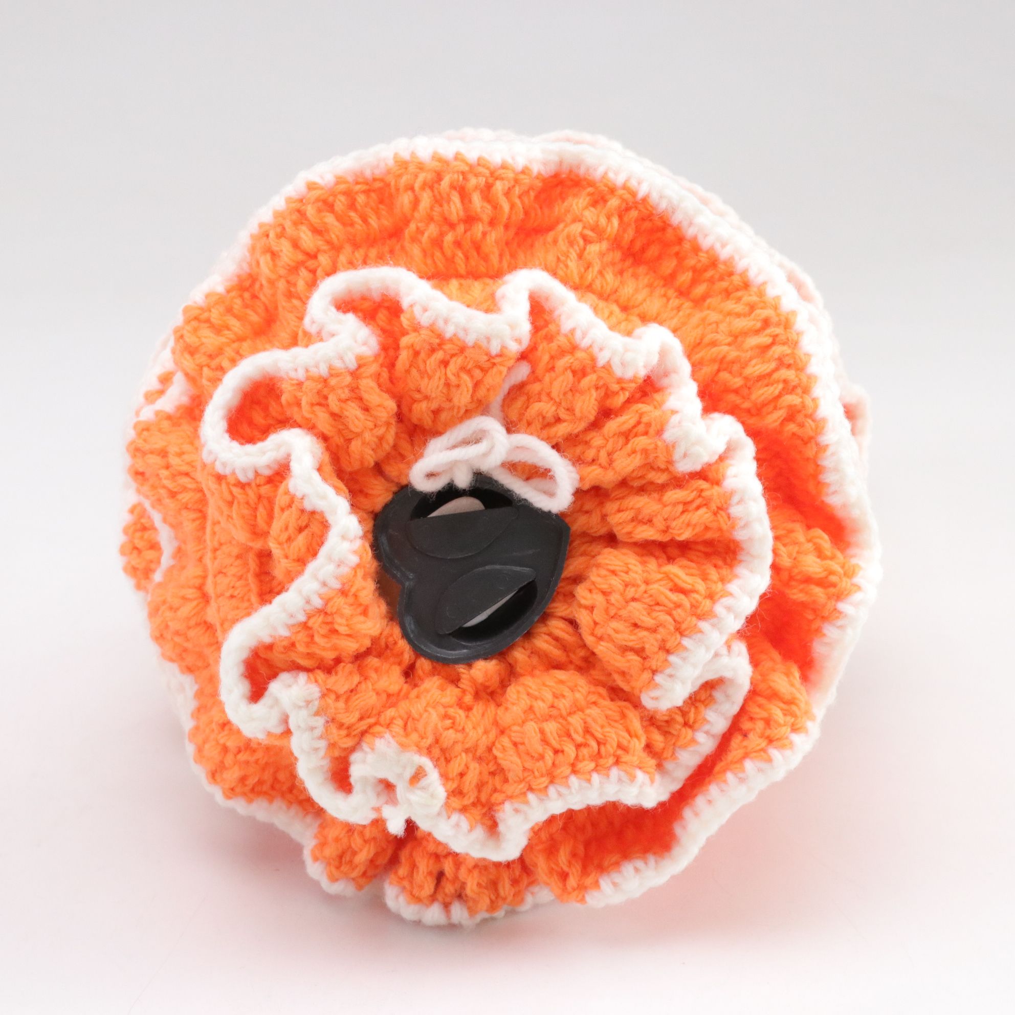 Orange Ruffle Crochet Doll with Parasol and Embroidered Cloth Doll