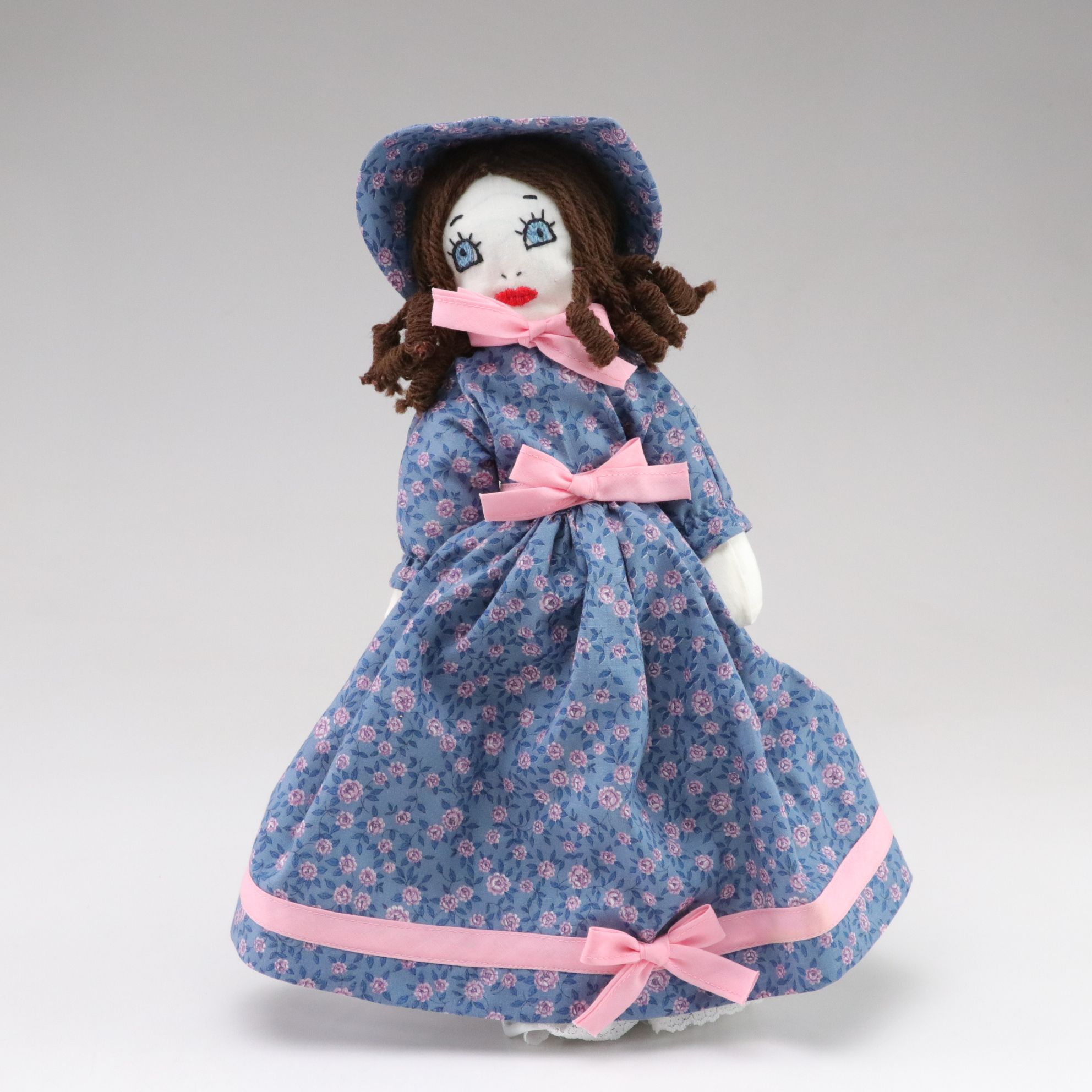 Orange Ruffle Crochet Doll with Parasol and Embroidered Cloth Doll