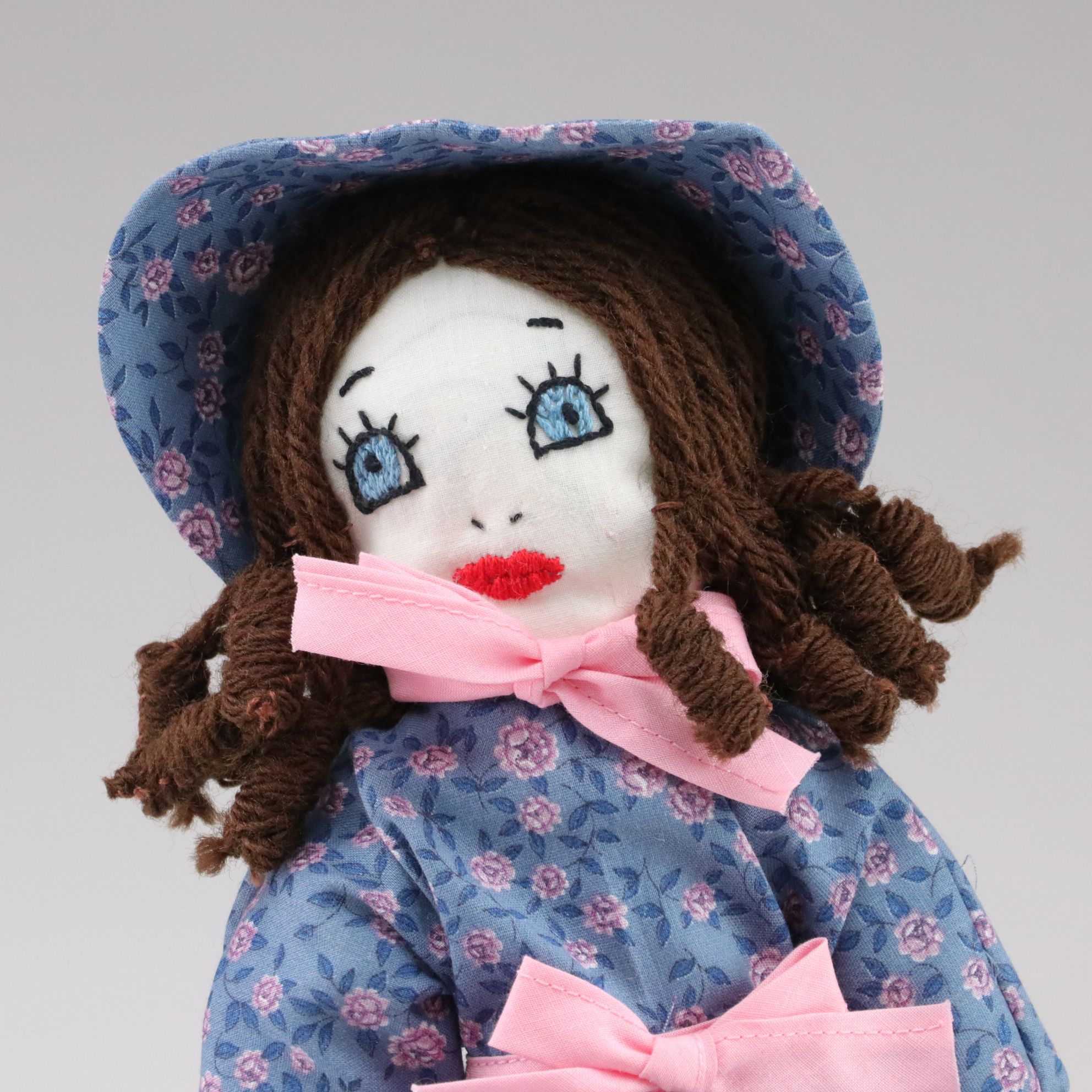 Orange Ruffle Crochet Doll with Parasol and Embroidered Cloth Doll