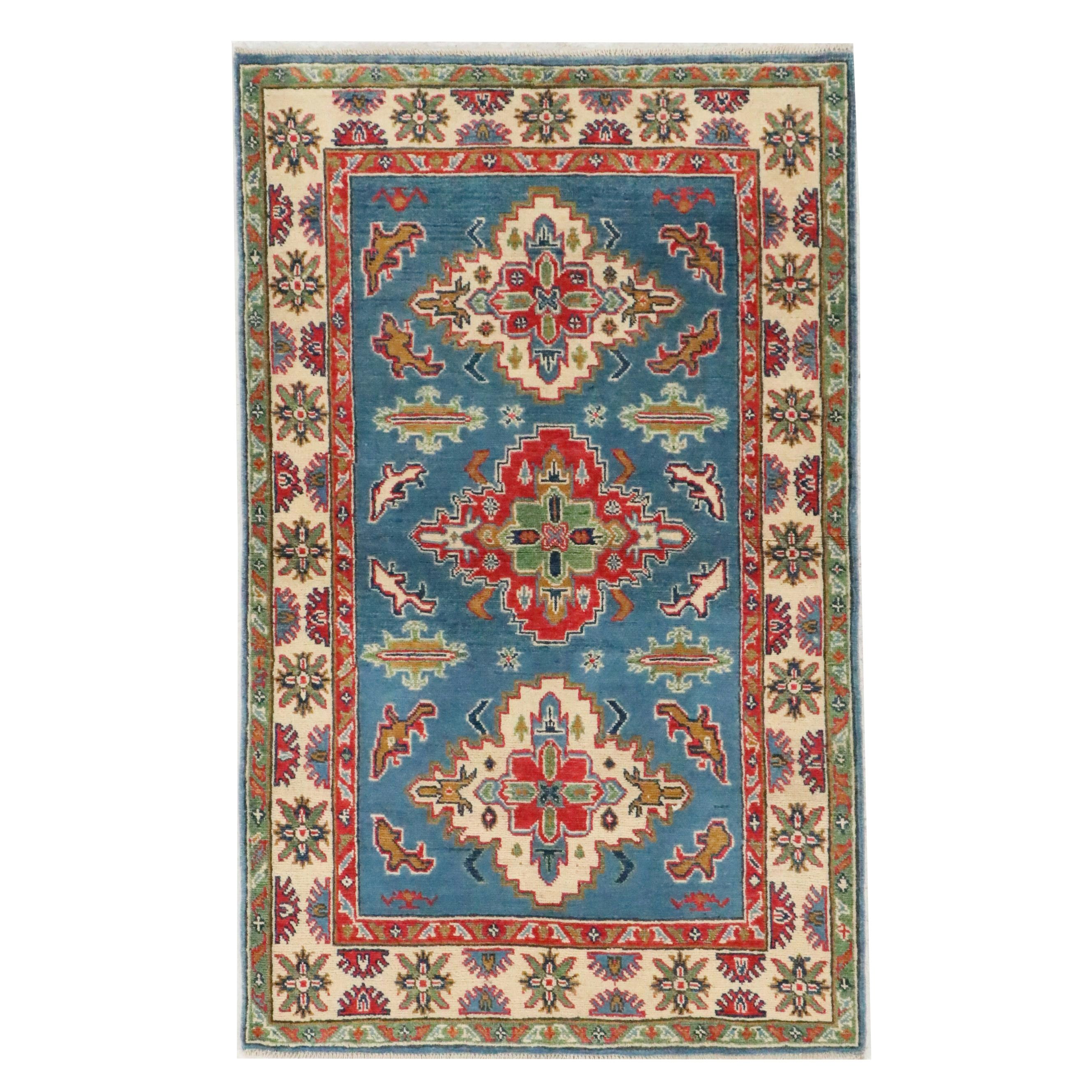 3'3 x 5'3 Hand-Knotted Afghan Kazak Area Rug