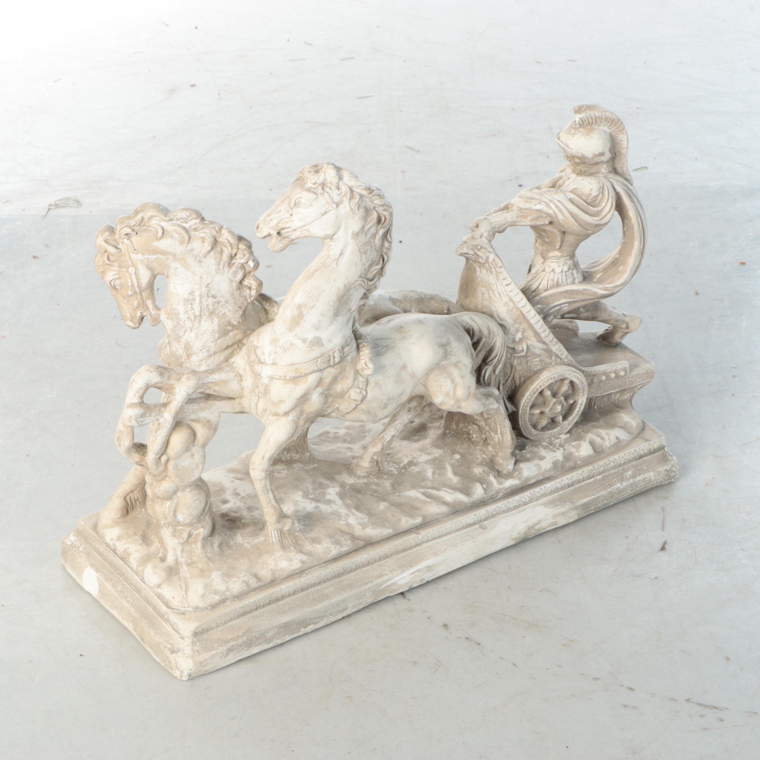 Greco-Roman Style Cast Plaster Chariot Racer Figurine