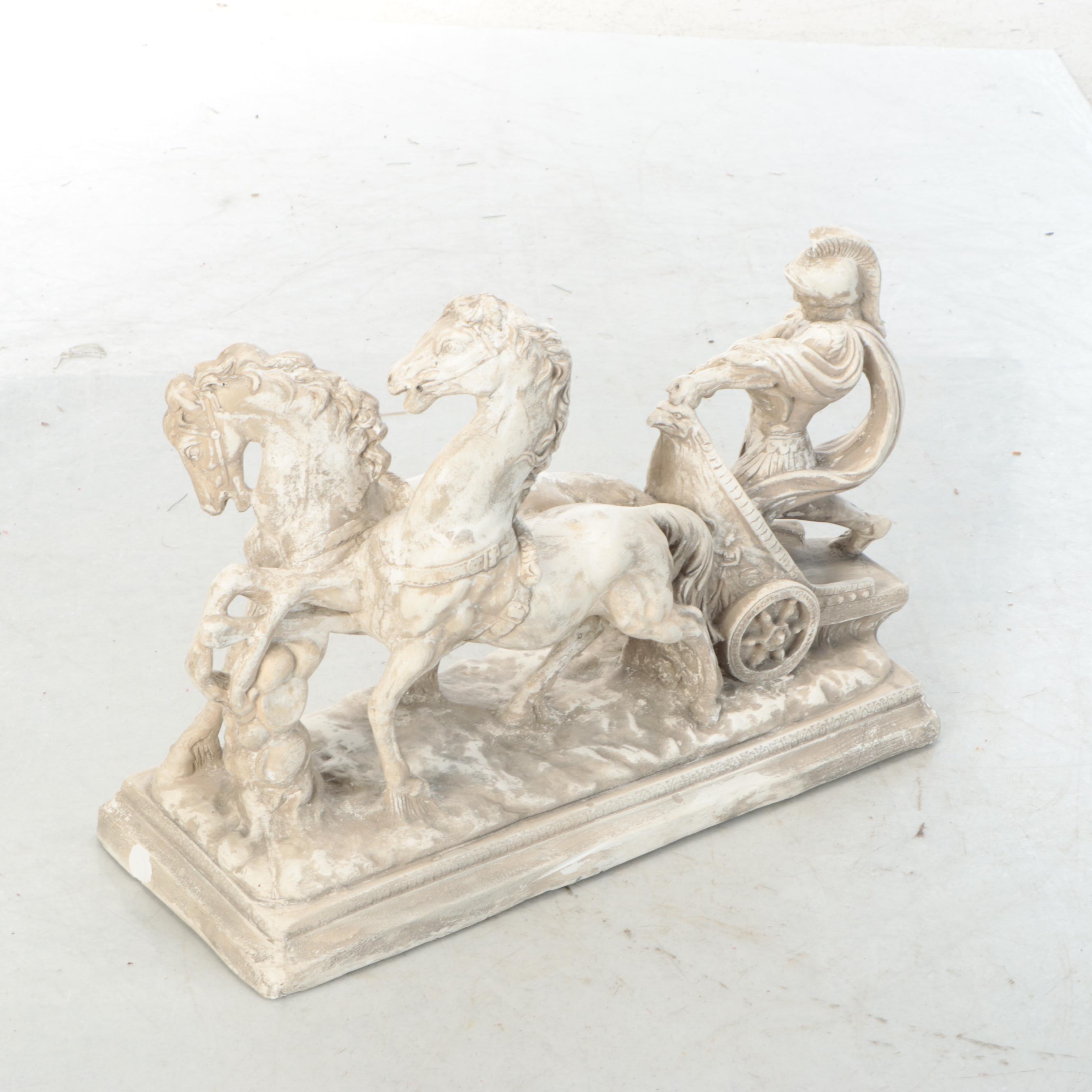 Greco-Roman Style Cast Plaster Chariot Racer Figurine