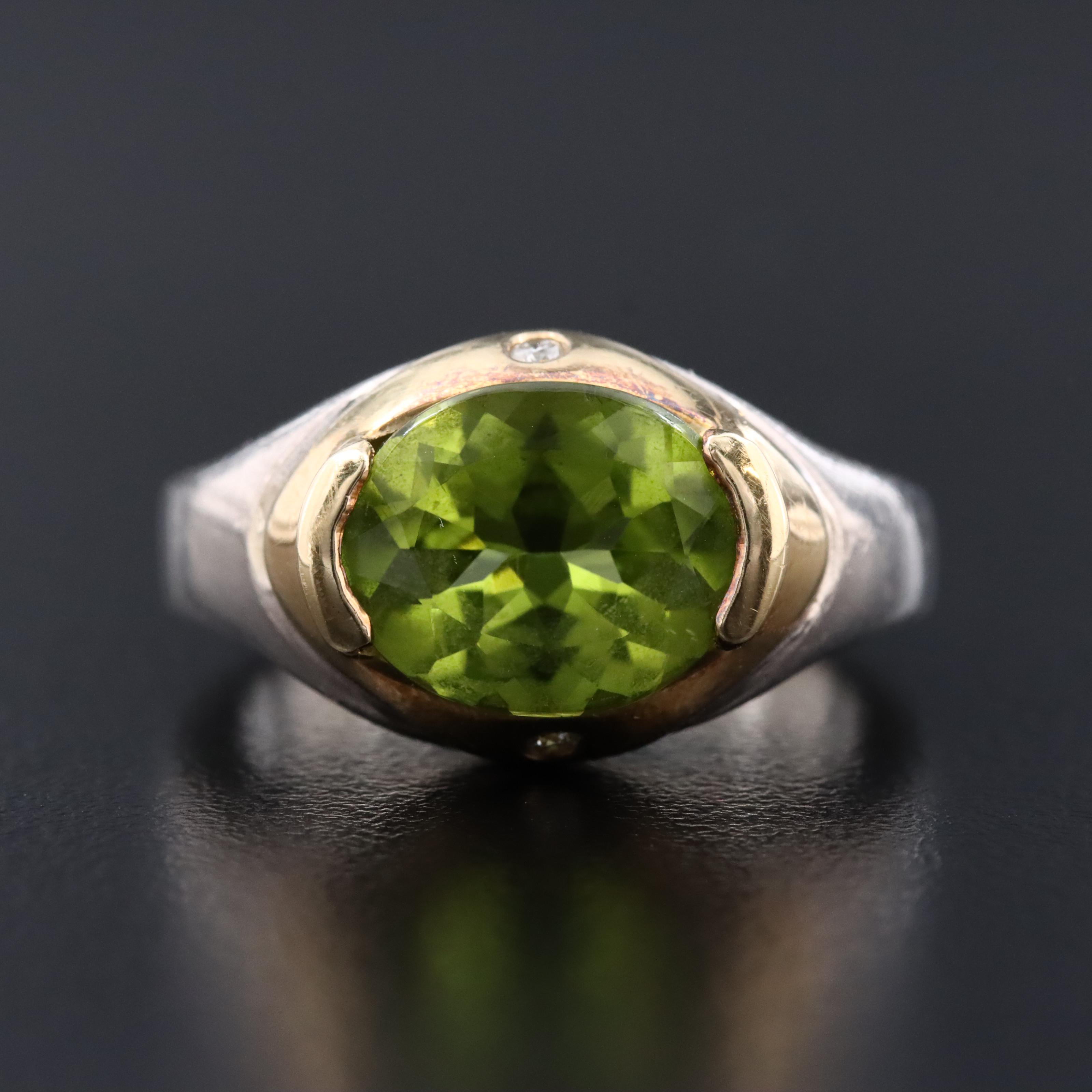 Movado Sterling Peridot and Diamond Ring with 18K Accent