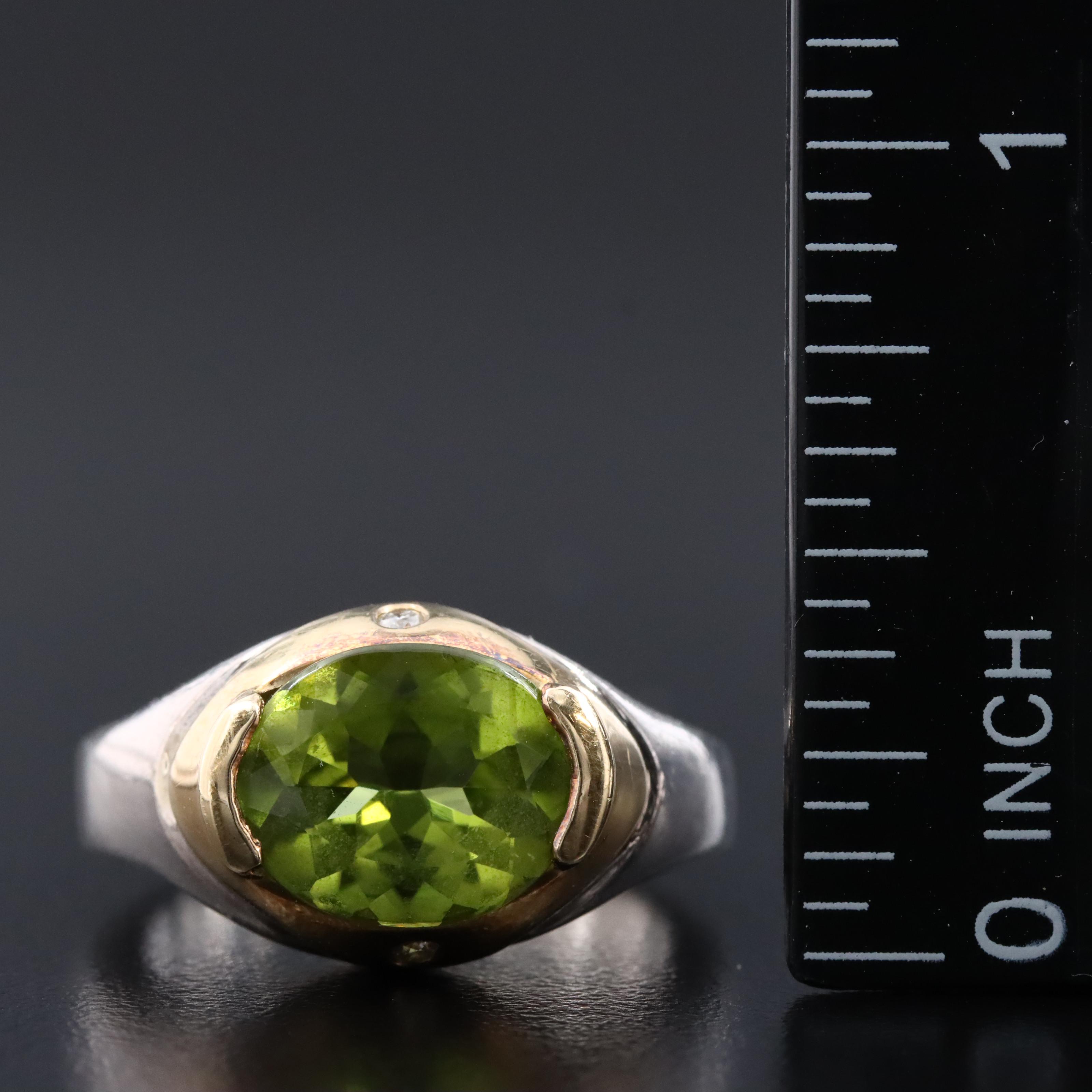 Movado Sterling Peridot and Diamond Ring with 18K Accent